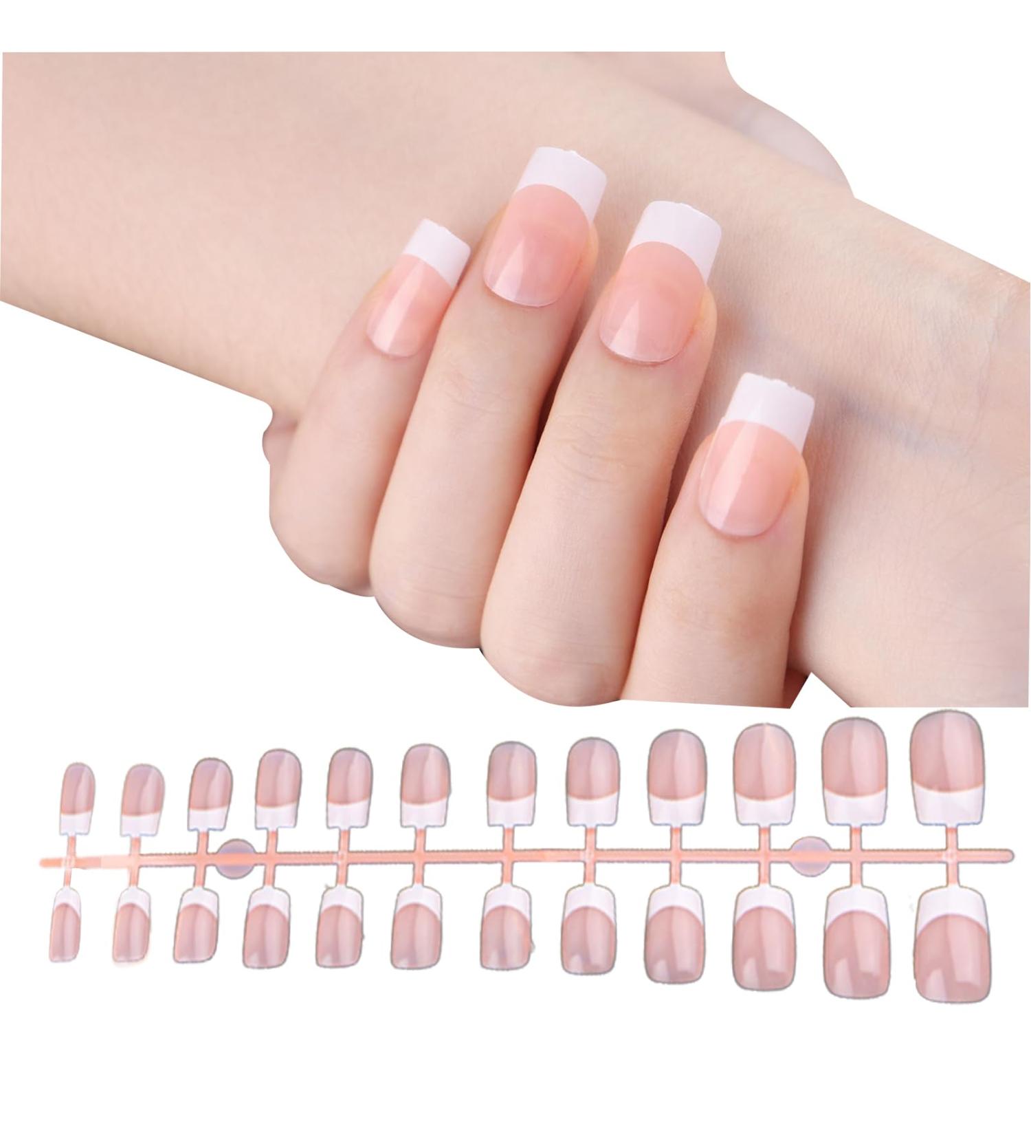 French Tip Nail Tips French Nails 10 Sheets Nude Color Short Press on Nails with White Edge 12 Size Full Cover Stick on Nails False Nails for Women Girls Nail Art Style2 - Buy Online on GoSupps.com