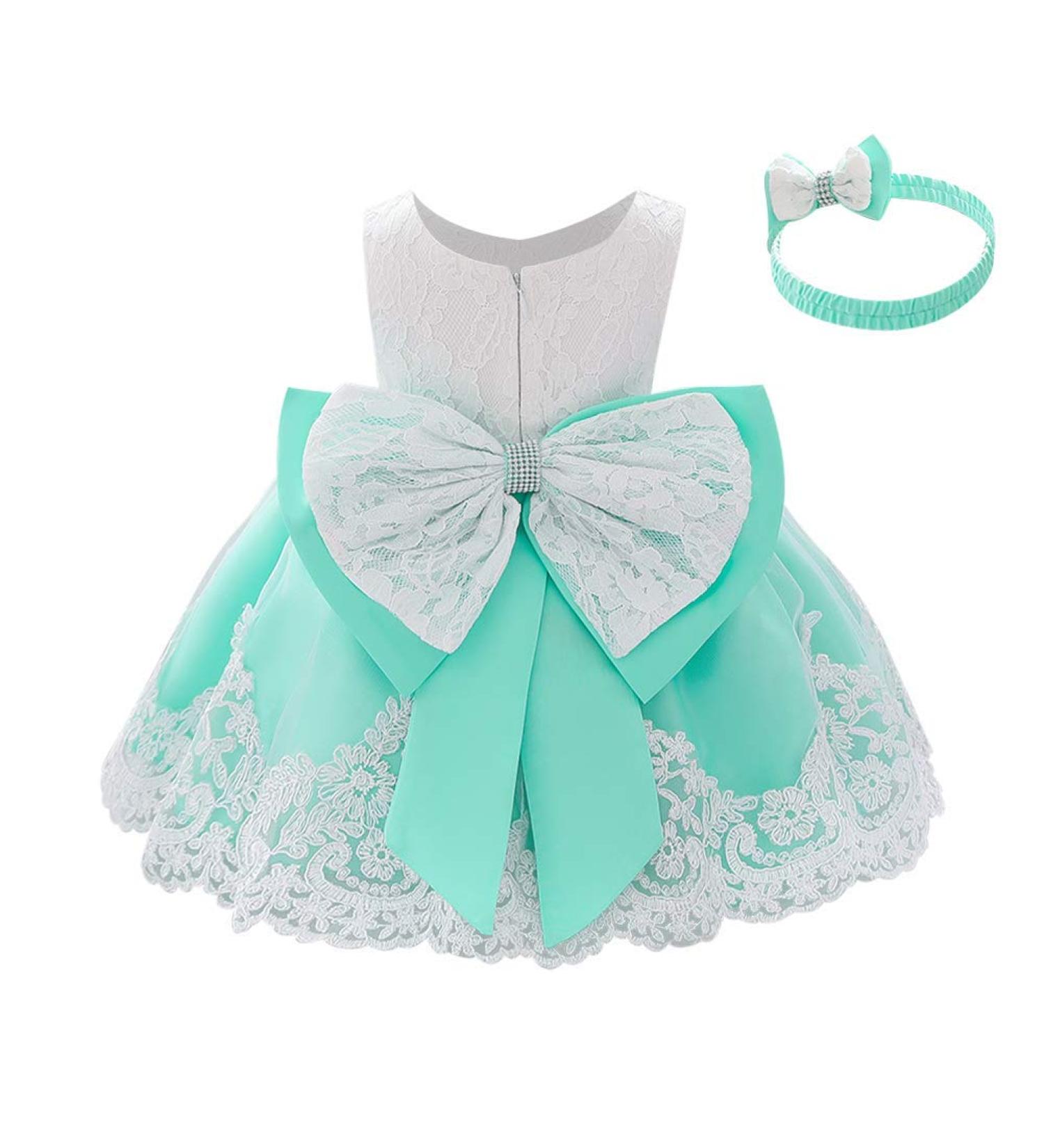 FYMNSI Baby Girl Baptism Christening Dress with Floral Embroidery | 12-18 Months Light Green - Buy Online on GoSupps.com