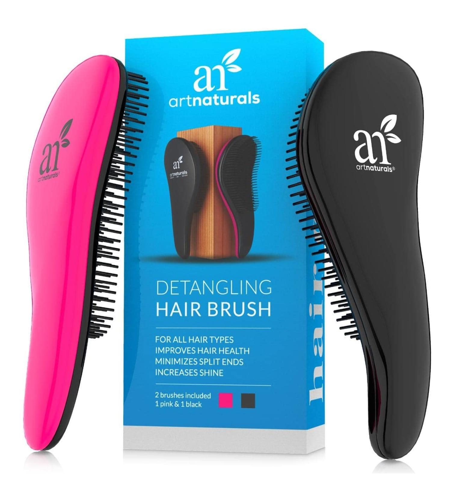 ArtNaturals Detangling Hair Brush Set - 2 Piece Gift Set for Women, Men, and Kids - Pink & Black Detangler Comb - Wet & Dry, Removes Knots and Tangles - Ideal for Thick, Curly Hair - Pain-Free - Buy Online on GoSupps.com