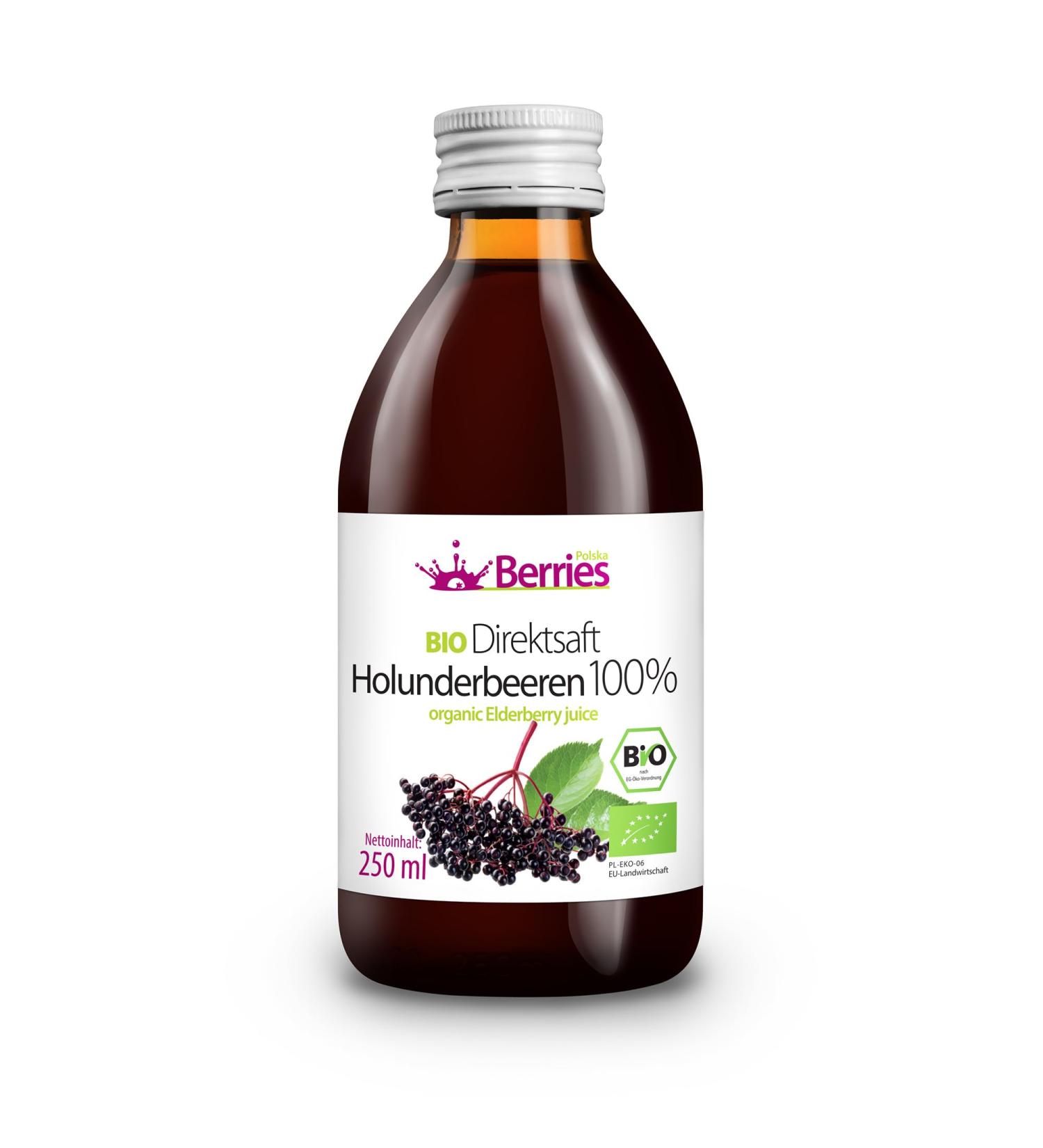 Buy Organic Cold-Pressed Berries Polska Elderberry Juice - 250ml | No Sugar Dyes GMOs Preservatives - Vegan & Vegetarian - Buy Online on GoSupps.com