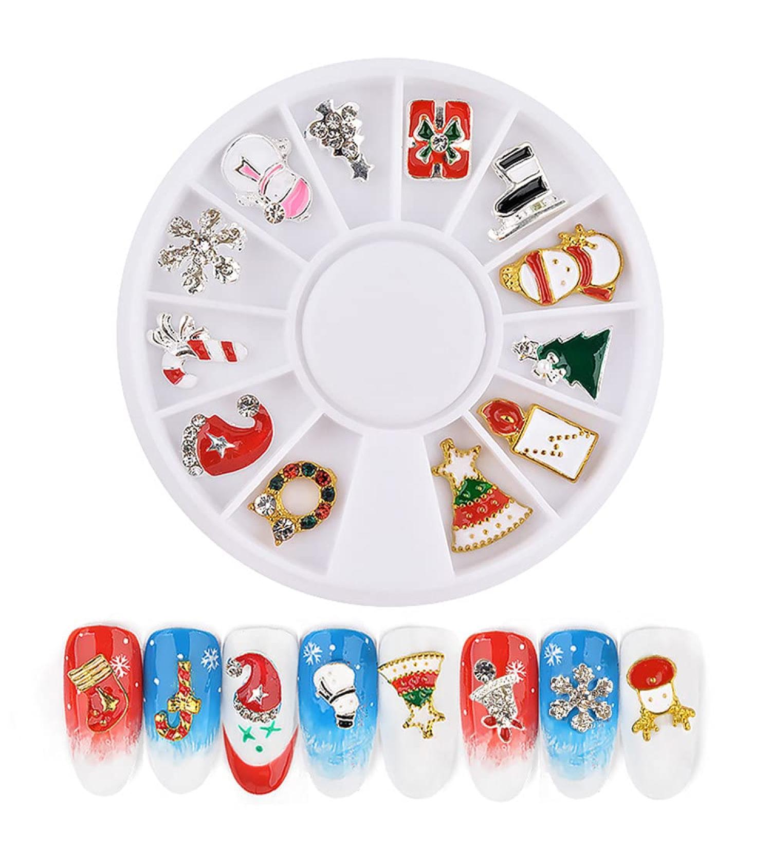 12 Shapes 3D Metal Christmas Nail Art Decoration Slice Alloy Jewelry Glitter Rhinestones Nail Stickers Decal Foil Wheel DIY Tools Manicure (02) - Buy Online on GoSupps.com