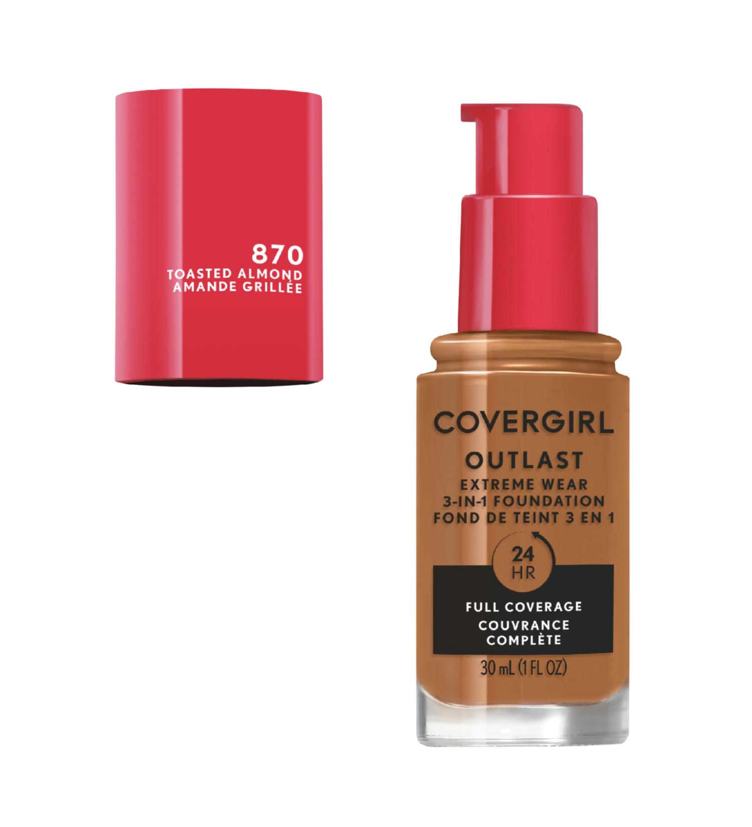 COVERGIRL - Outlast Extreme Wear 3-in-1 Full coverage liquid Foundation Toasted Almond - 870 30 Milliliters - Buy Online on GoSupps.com