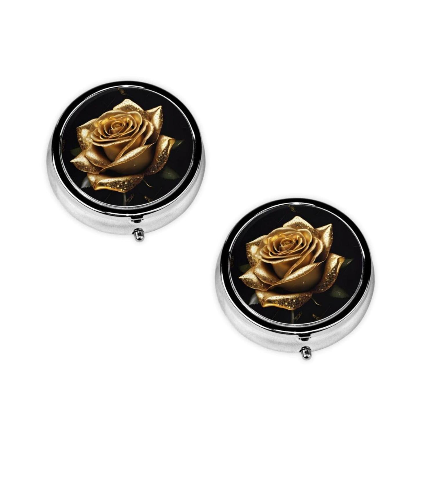 Buy Gold Rose Round Pill Box - 3 Compartment Portable Travel Organizer for Pills & Vitamins - Buy Online on GoSupps.com