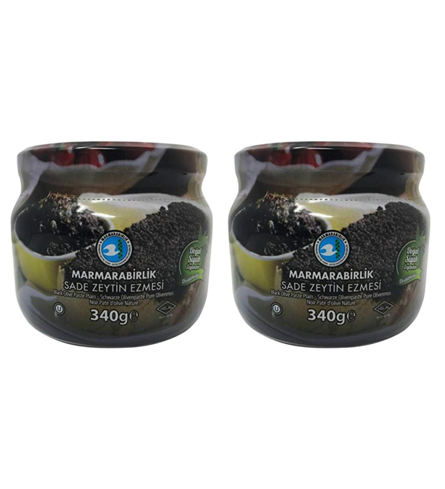 Marmara Birlik Black Olive Paste Plain, Olive Spread, 2 pack -each 12 oz/ 340 gr