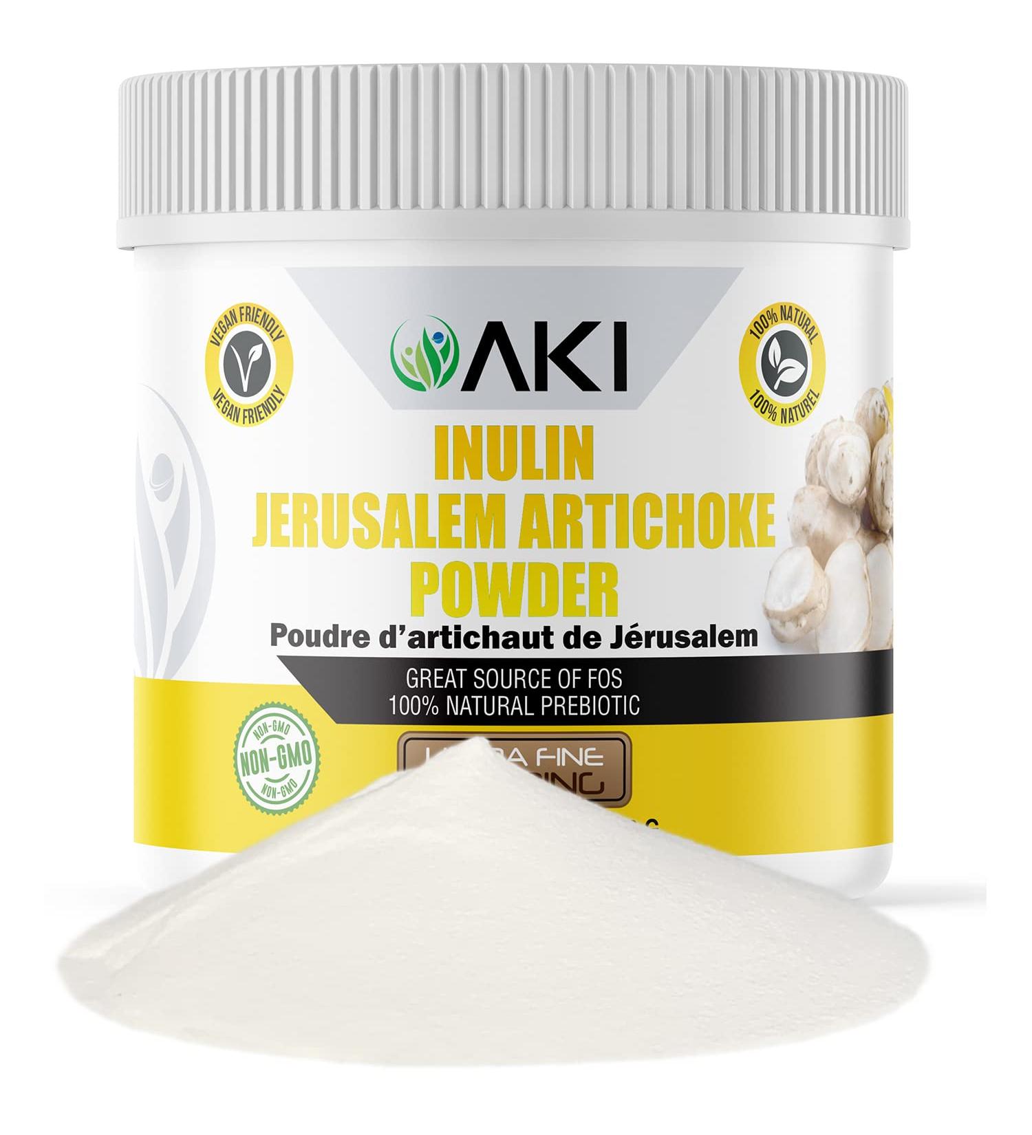 AKI Inulin Jerusalem Artichoke Powder (6oz/170g) - Fiber-Rich Prebiotic for Coffee, Tea, Smoothies & More | Vegan & Gluten-Free - Buy Online on GoSupps.com