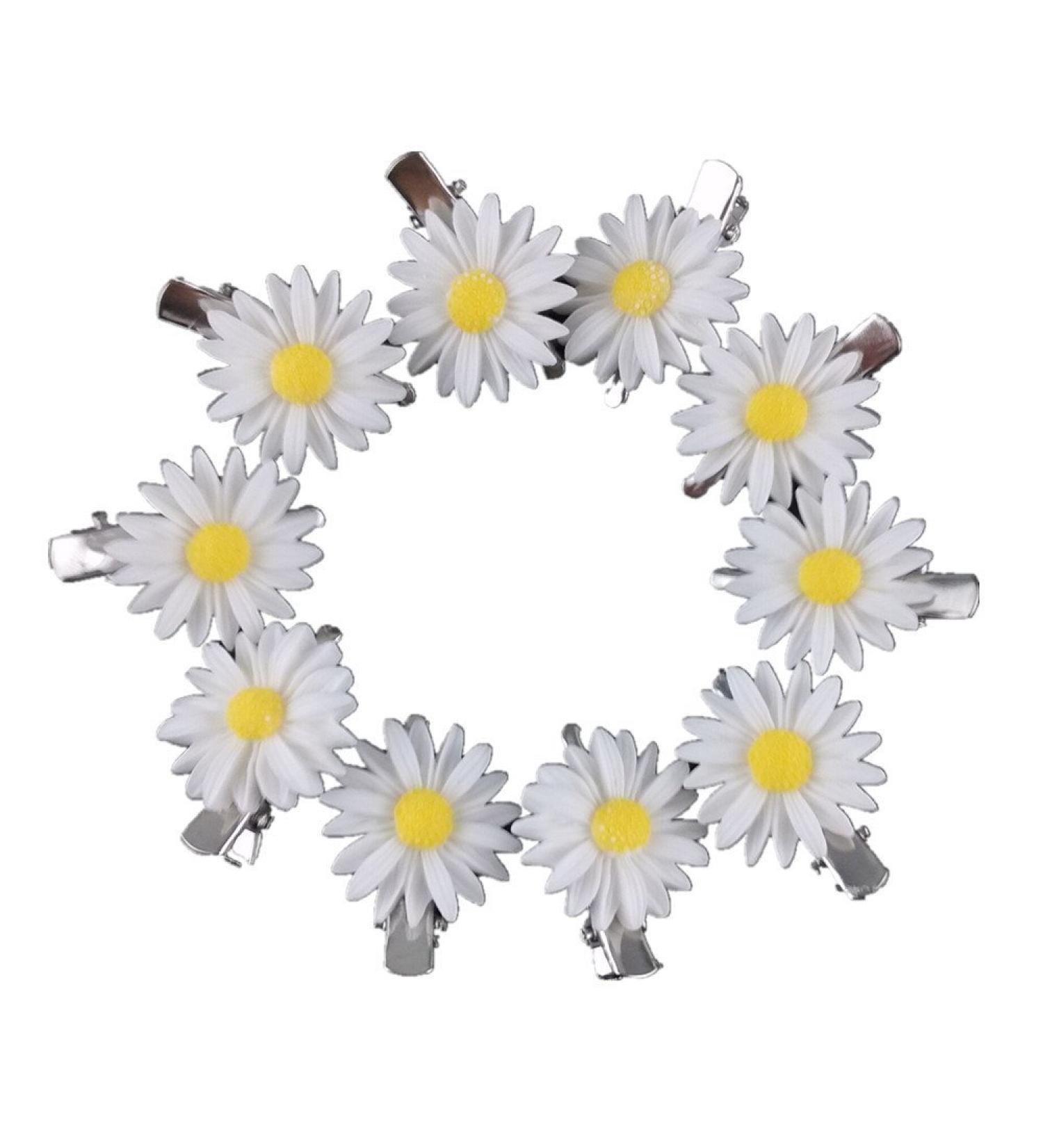 Yueton 10pcs Little Daisy Flower Hair Clips - White | Bride Head-wear Bobby Pin Alligator Clip Barrettes for Women - Buy Online on GoSupps.com