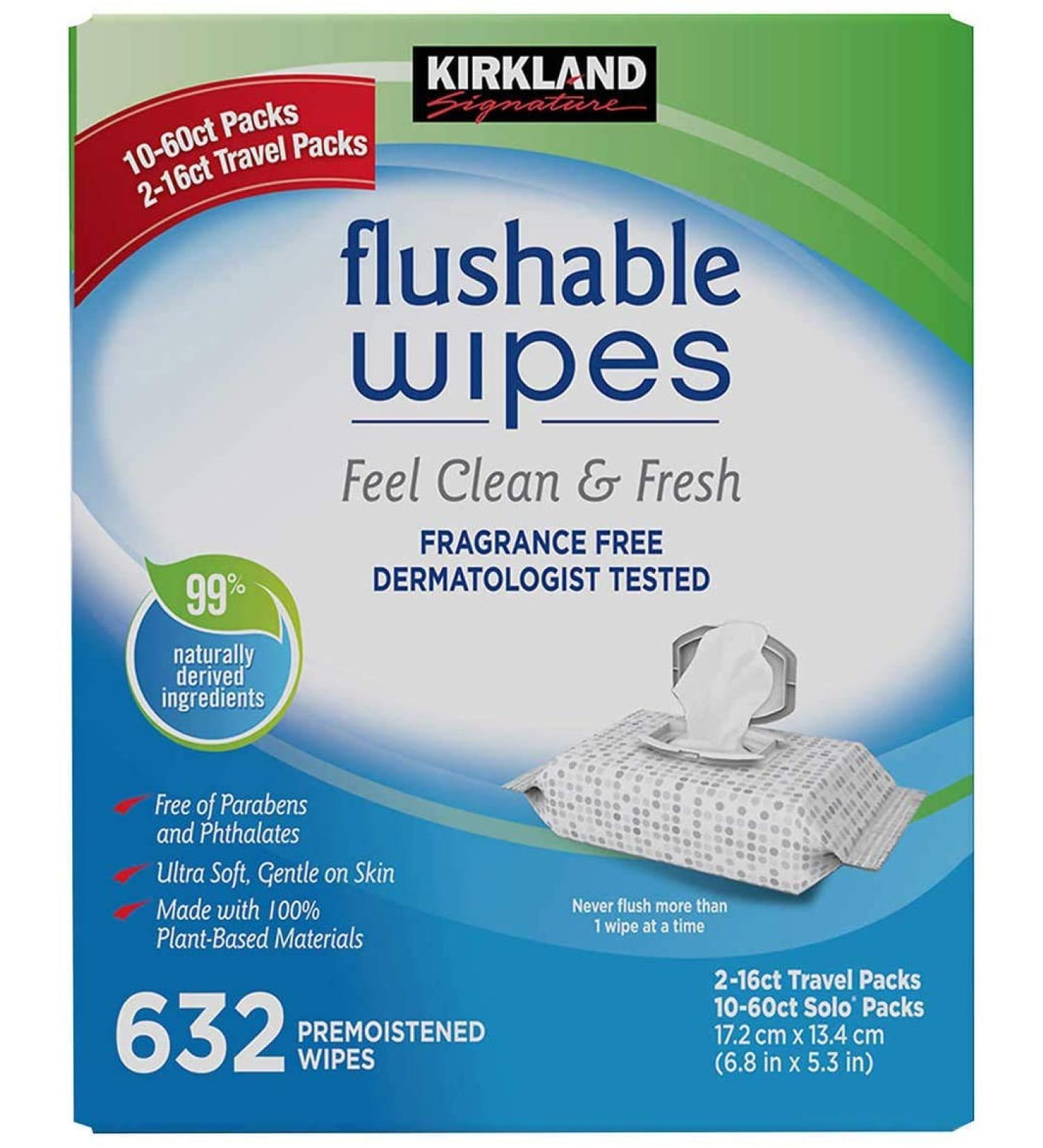 Kirkland Signature Ultra Soft Plant-Based Flushable Wipes - 632 Count - Buy Online on GoSupps.com
