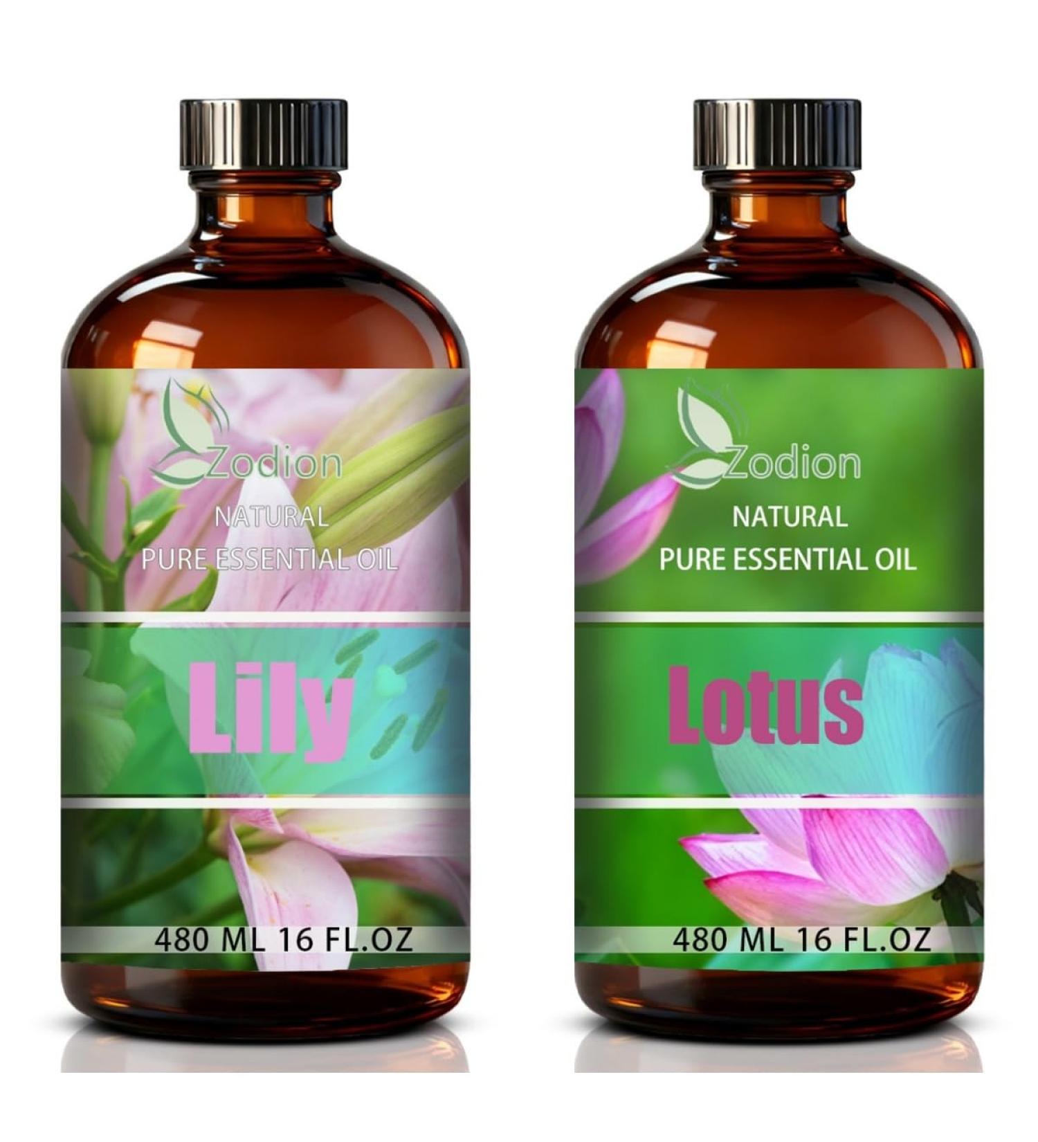Lotus Essential Oil 16 Fl Oz and Lily Essential Oil 16 Fl Oz - Lotus & Lily Oil for Diffuser Aromatherapy Home Fragrance Skin & Hair Care DIY Candle & Soap Making Yoga - Buy Online on GoSupps.com