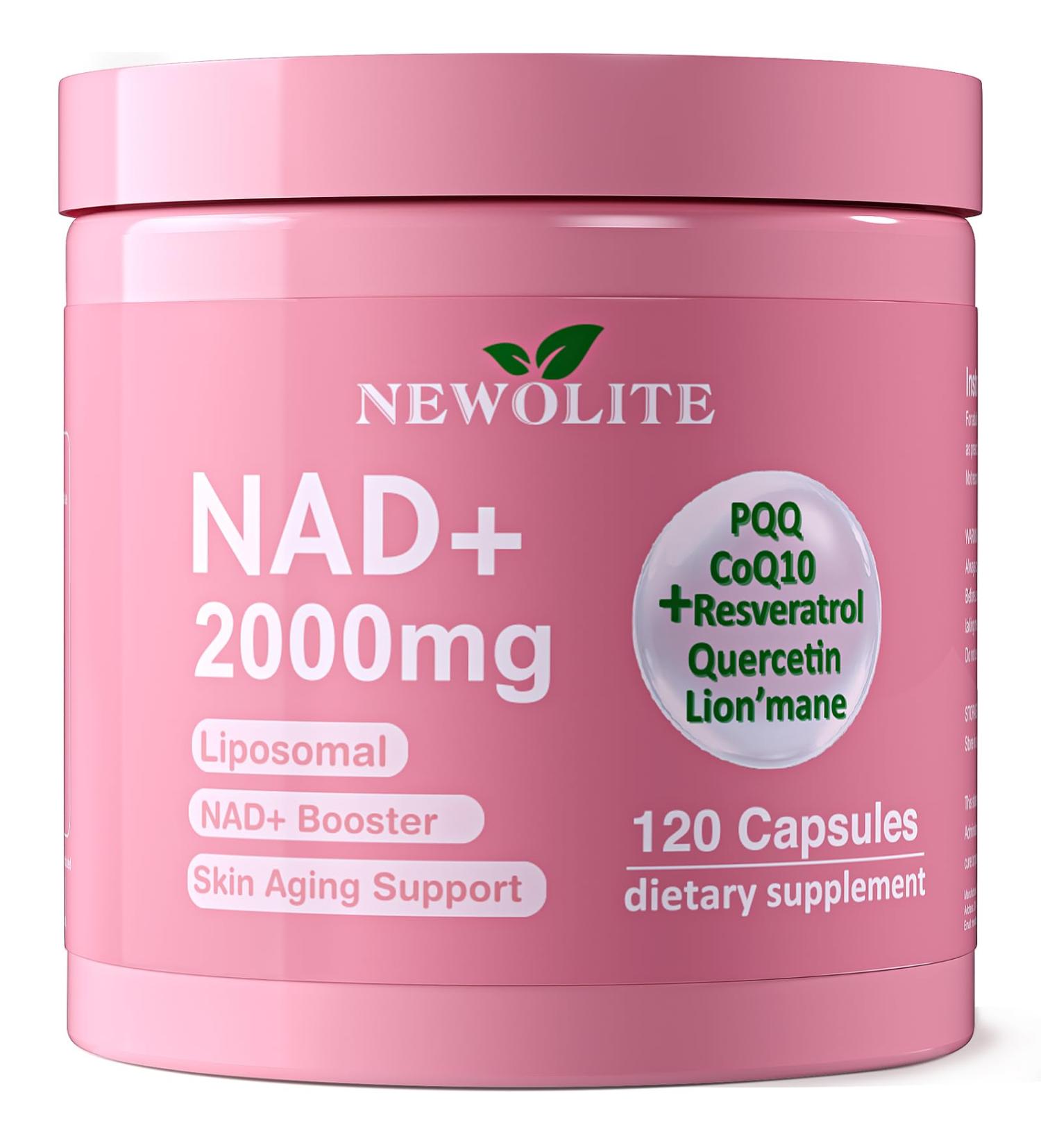 NEWOLITE NAD+ Supplement Capsules 120 Count Bottle | 2-Capsule Serving NAD+ Resveratrol CoQ10 PQQ Quercetine Lion s Mane & Black Pepper Extract (NoneB)