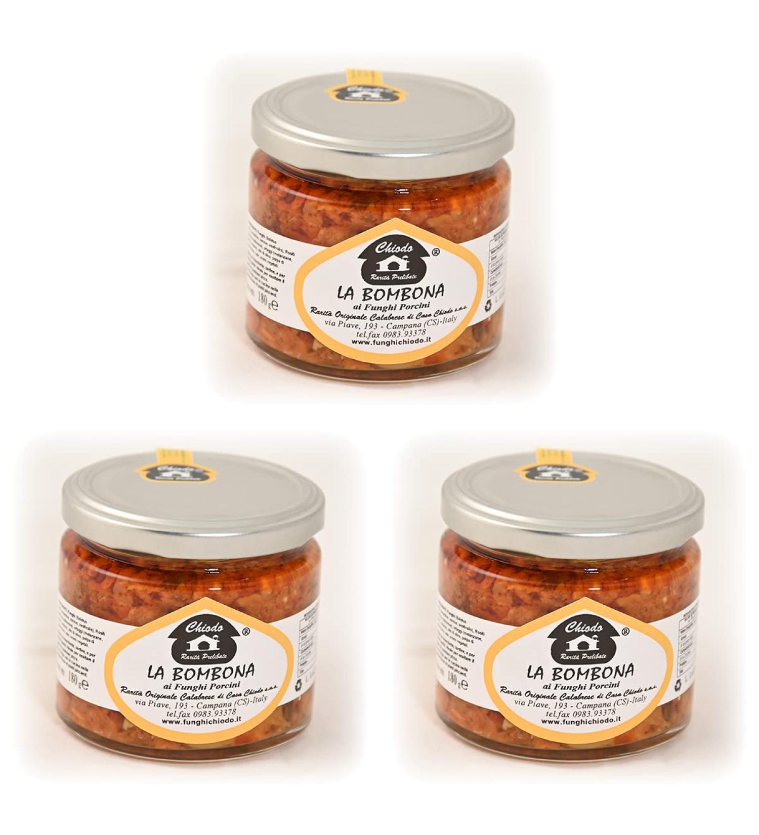 Bombona - spicy condiment with mushrooms and fresh vegetables - Pack of 3 jars of 180gr - Without Preservatives - Historical family recipes since 1970 - Mushrooms Chiodo - Buy Online on GoSupps.com