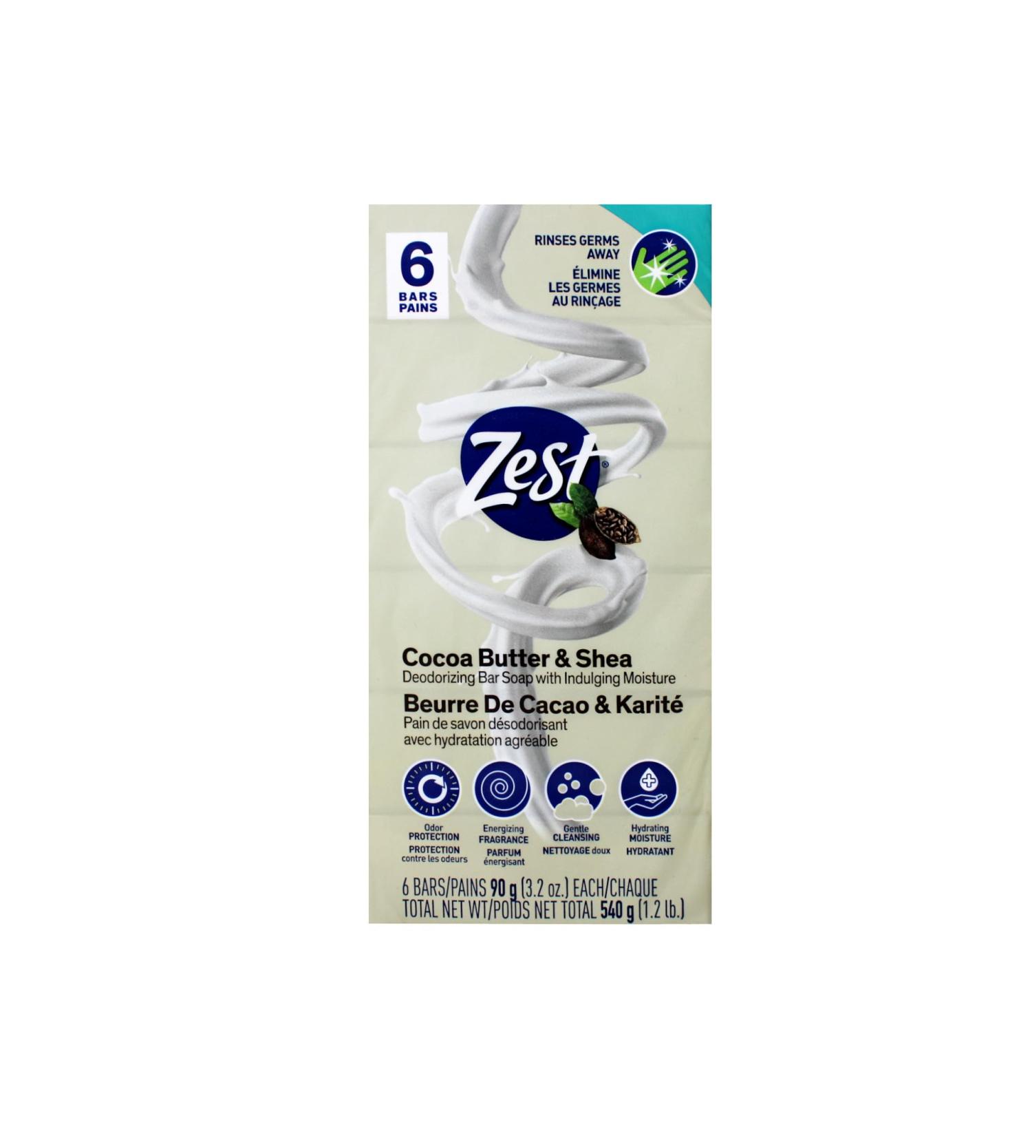 Zest Creamy Cocoa Butter & Shea Soap - 6 Bars (3.2 oz each) | Nourishing Moisture & Soft Skin - International Shipping Available - Buy Online on GoSupps.com