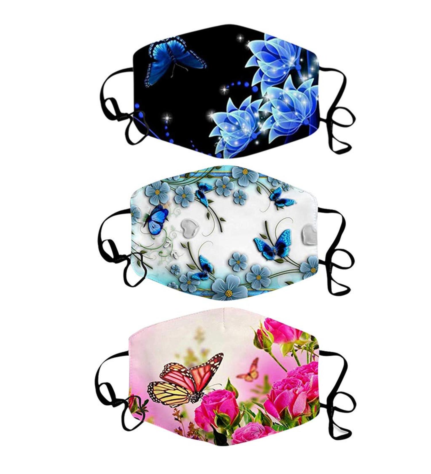 3 Pack Washable Reusable Floral Cotton Half Face Cover Unisex Mouth Covers Protection Half Face Windproof Face Caps Face Shield/Loop Scarf/Bandana/Balaclava for Snowboarding Ski Motorcycle