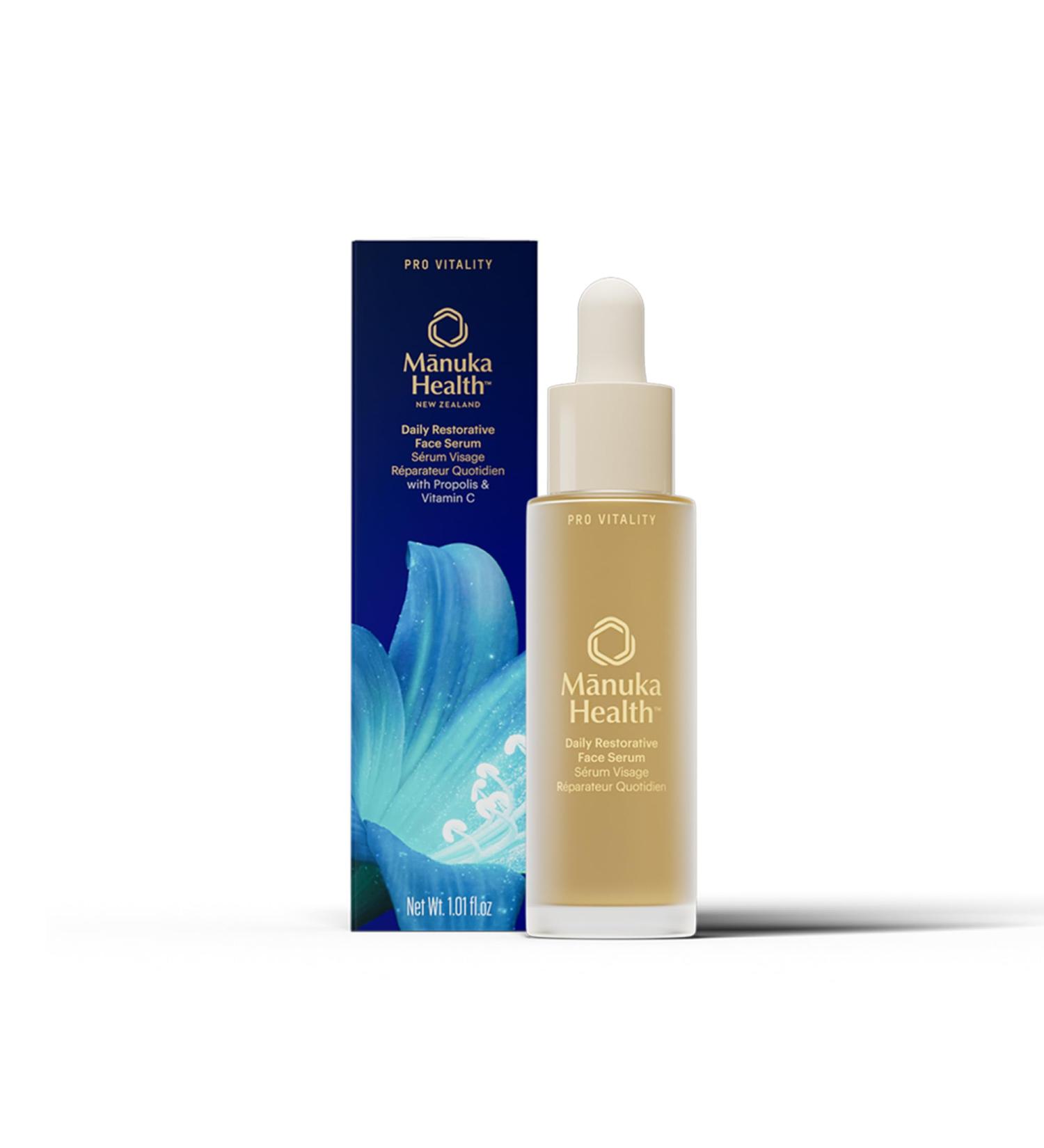 Manuka Health Daily Restorative Face Serum with Vitamin C Manuka Honey & Propolis 30 ml / 1.01 oz Clinically Proven Brightening Serum with Hyaluronic Acid Improves Radiance & Skin Health - Buy Online on GoSupps.com