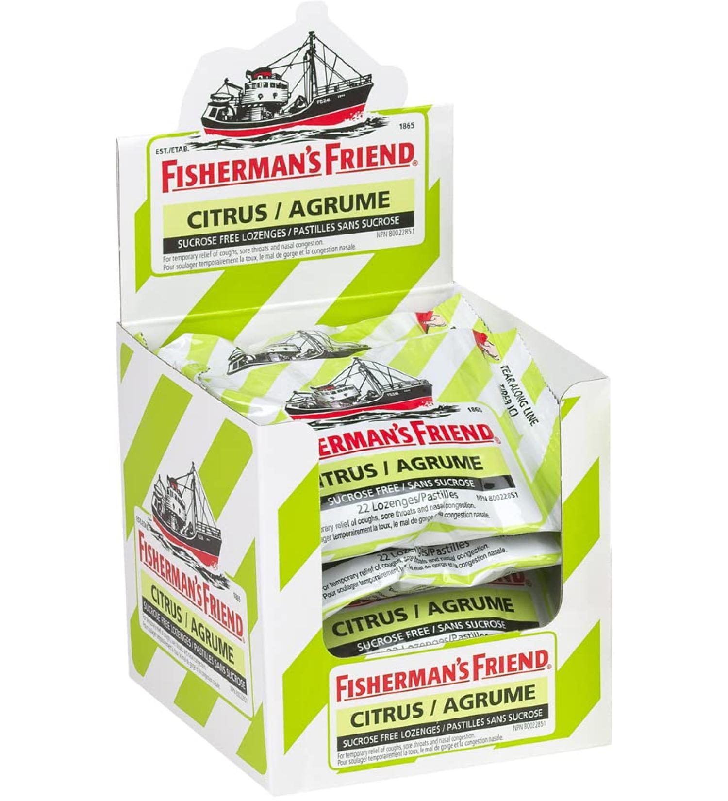 Fisherman s Friend Sugar Free Citrus | For Temporary Relief of Cough Sore Throat & Nasal Congestion | No Sugar | Halal Vegan Kosher & Gluten Free | 8 Packs of 22 Lozenges (176 Total Count) - Buy Online on GoSupps.com