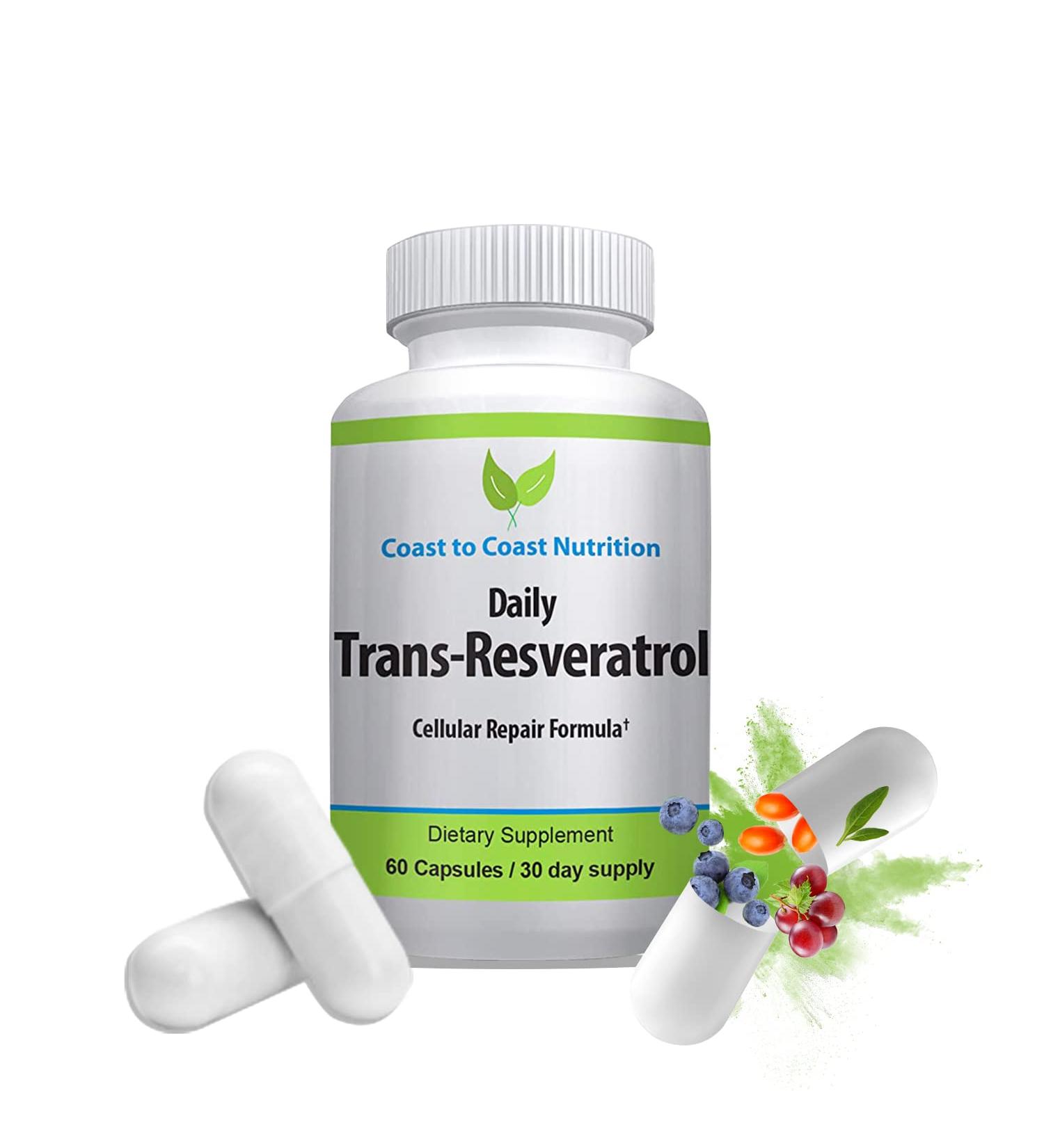 Trans-Resveratrol Supplement - Organic Capsules Vegan Supplements for Women and Men Natural Antioxidant Polyphenols Supplement Anti Aging - 60 Capsules 600mg 30 Day Supply - Buy Online on GoSupps.com
