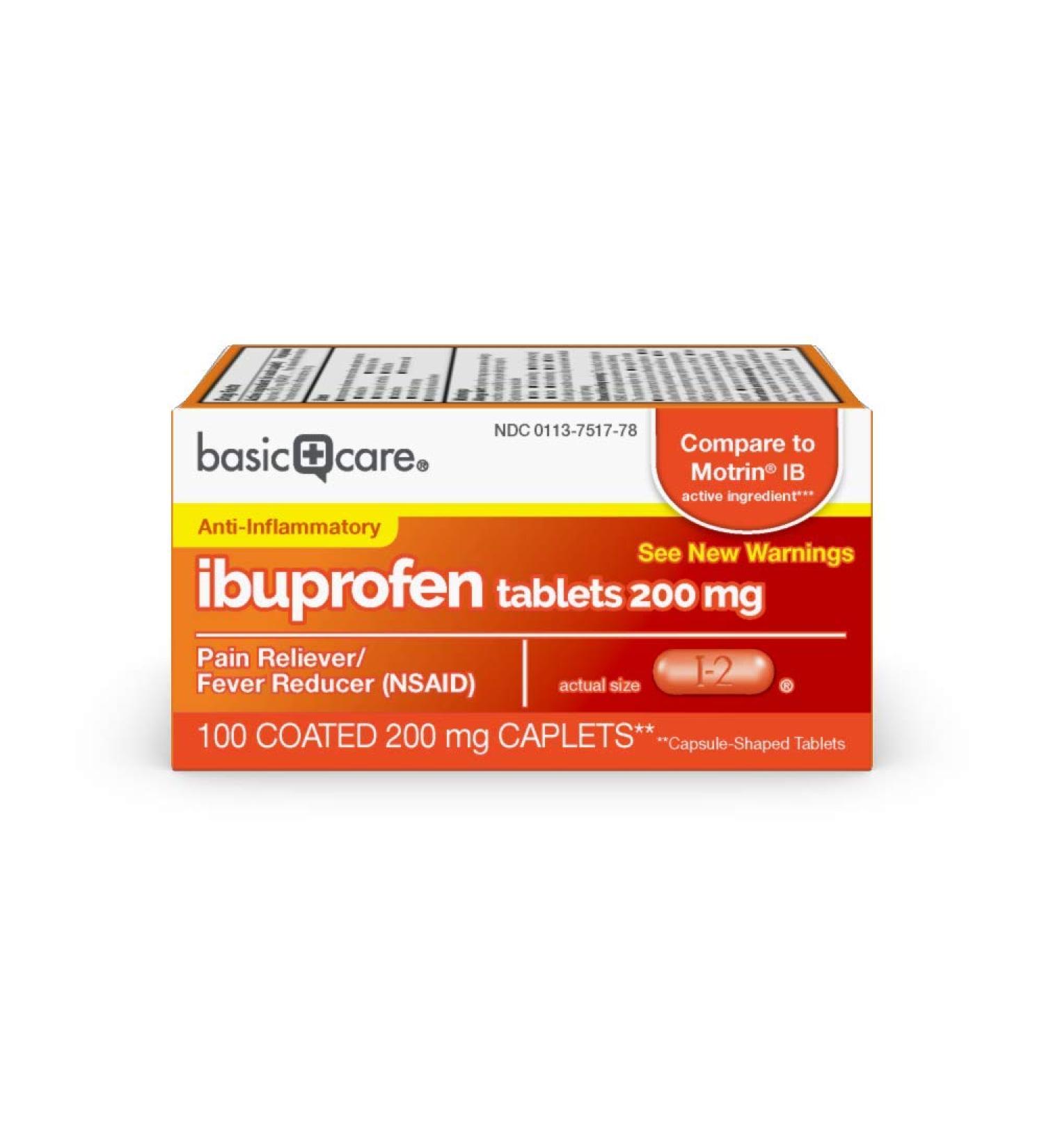 Amazon Basic Care Ibuprofen Tablets 200mg - Pain Reliever/Fever Reducer - 100 Count - Buy Online on GoSupps.com