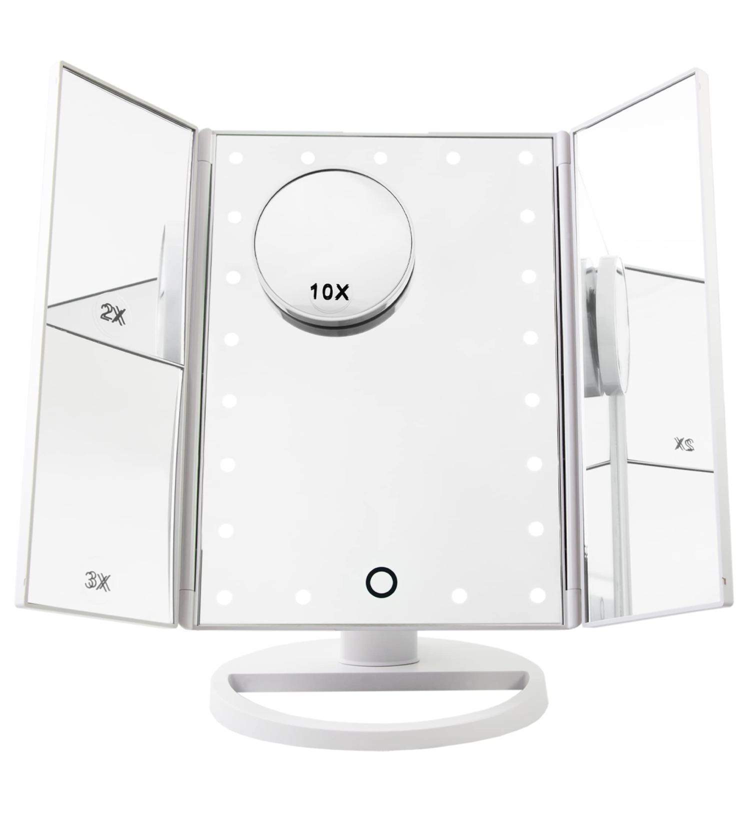 Grace & Stella Trifold Lighted Makeup Mirror with 2X 3X 10X Magnification - Touch Control, Dual Power Supply - Portable LED Vanity Mirror for Women - Buy Online on GoSupps.com