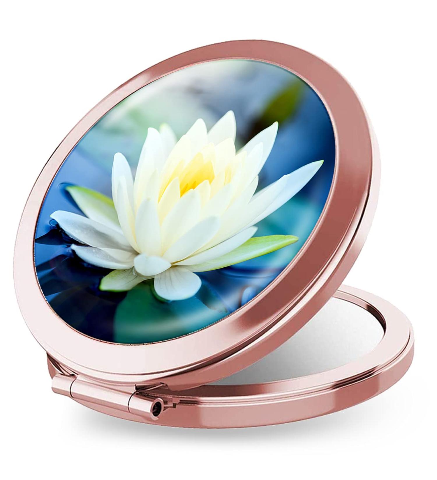 iampanda Compact Rose Gold Pocket Makeup Mirror with 2X Magnifying - Beautiful Lotus Flower Design - Buy Online on GoSupps.com