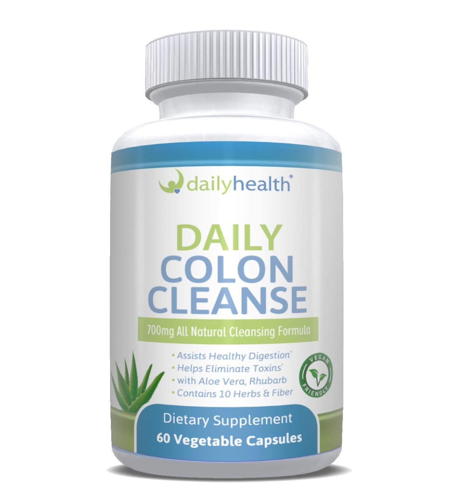 Daily Colon Cleanse 700mg All Natural Formula with 10 Herbs and Fiber - Vegan Friendly, Non-GMO - 60 Vegetable Capsules - Buy Online on GoSupps.com