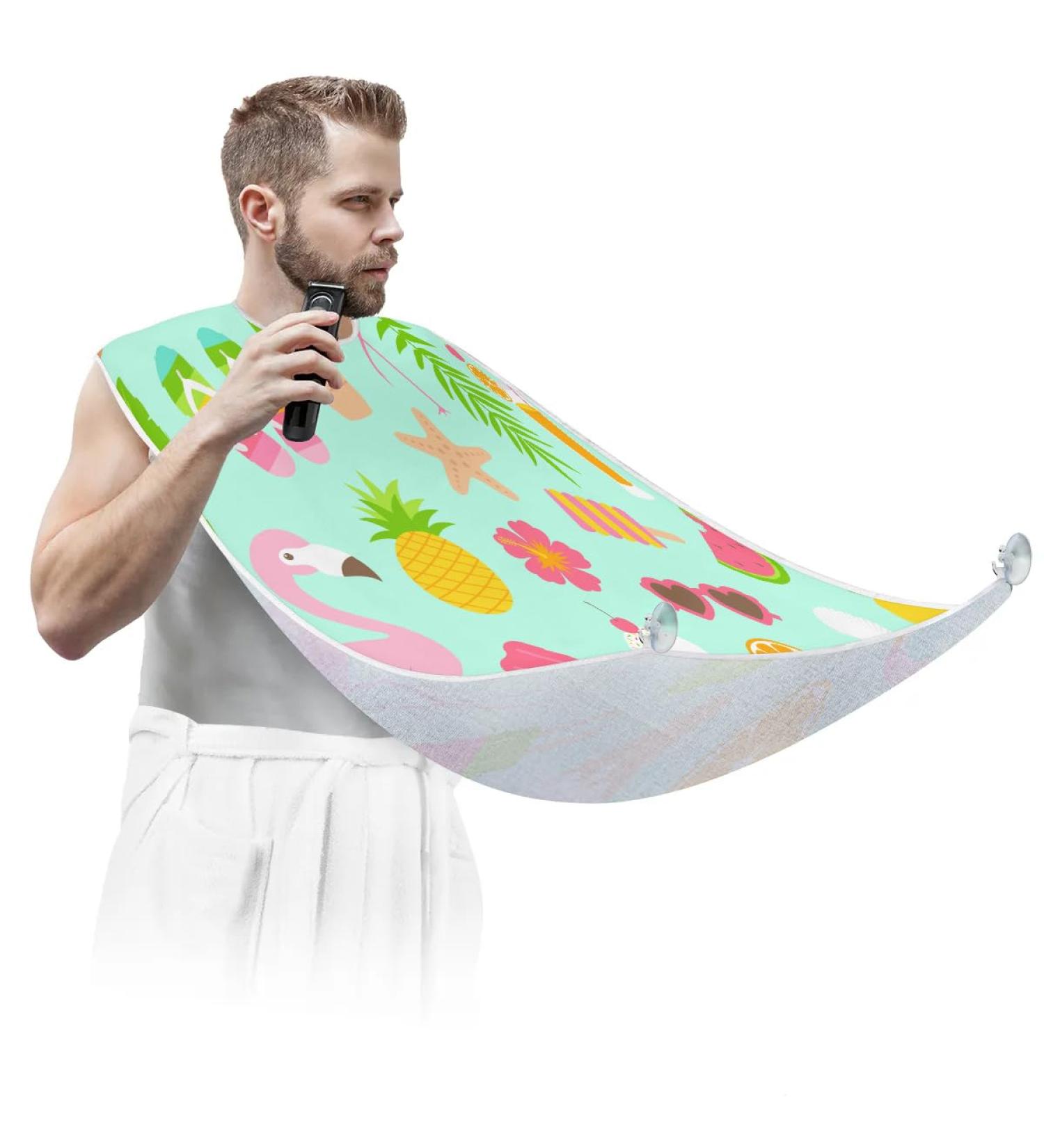 Summer Flamingo Beard Bib Apron - Waterproof Hair Catcher for Men | Non-Stick Grooming Cape & Suction Cups | Perfect Gifts for Men - Buy Online on GoSupps.com