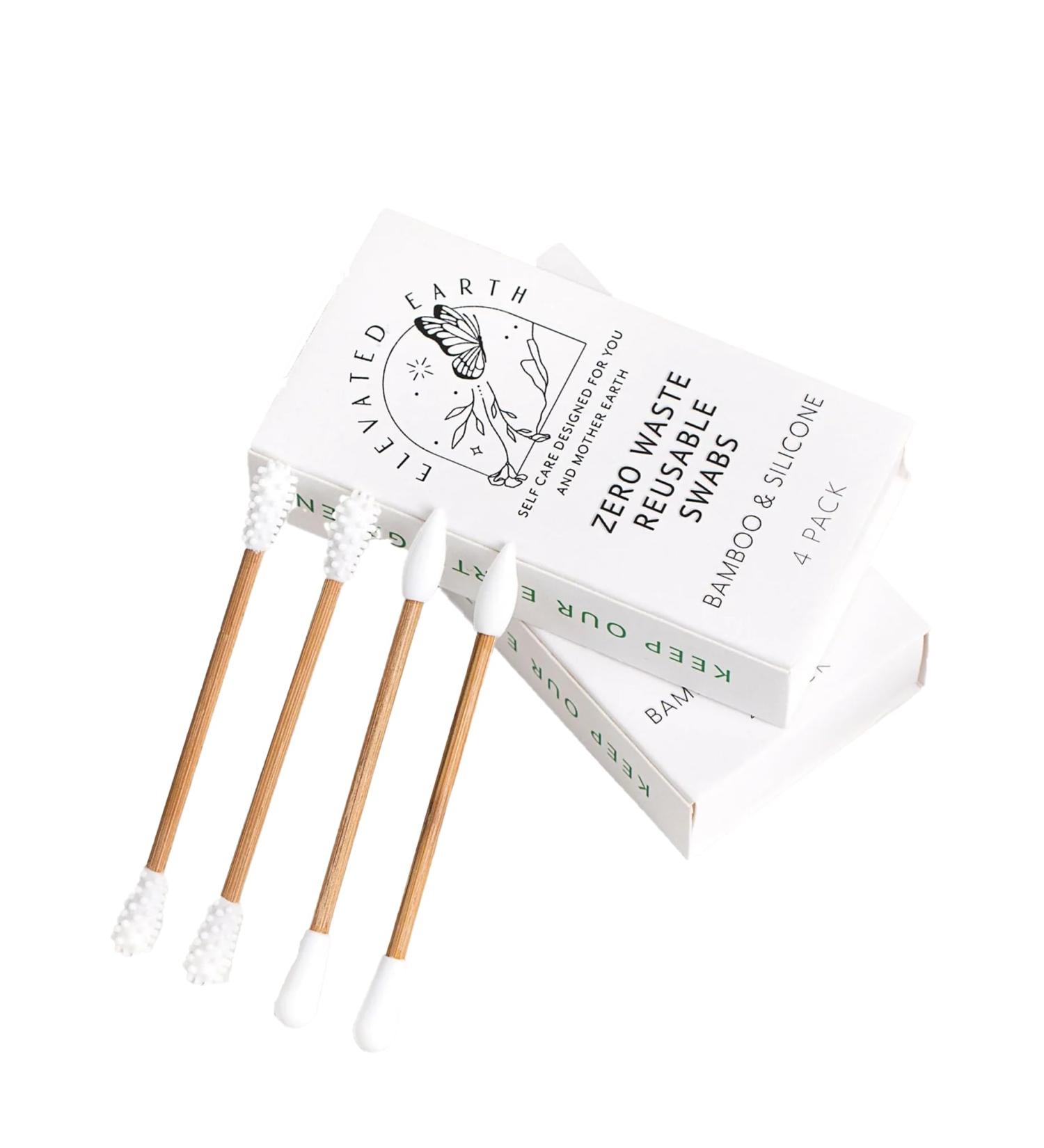 Zero Waste Reusable Cotton Swabs 4 Pack | Eco-Friendly Vegan Q-tips for Ear Cleaning Makeup Removal & Baby Care | Plastic Free Sustainable Solutions by Elevated Earth Healing - Buy Online on GoSupps.com