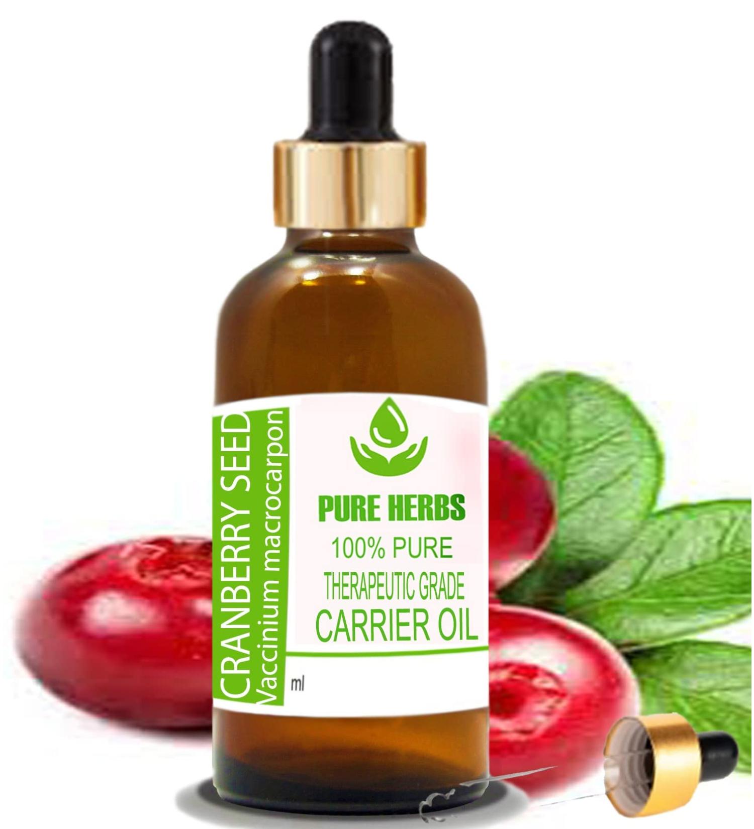 Buy Pure Herbs Cranberry Seed Oil (100ml) - Natural Therapeutic Carrier Oil with Pipettes - International Shipping Available - Buy Online on GoSupps.com