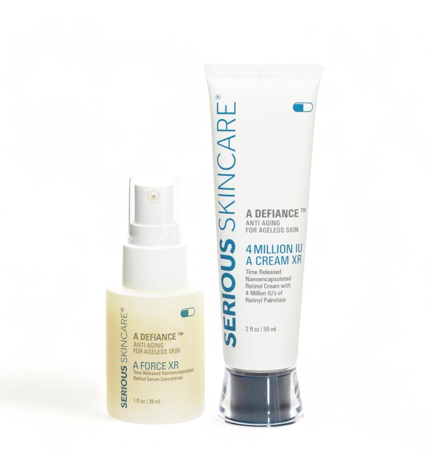 Retinol Fine Lines and Wrinkles Skin Care Set - A Force XR Serum and A Cream XR Moisture Cream for Face - Anti-Aging - Minimize Post Acne Marks - Resurface and Hydrate - Serious Skincare - Buy Online on GoSupps.com