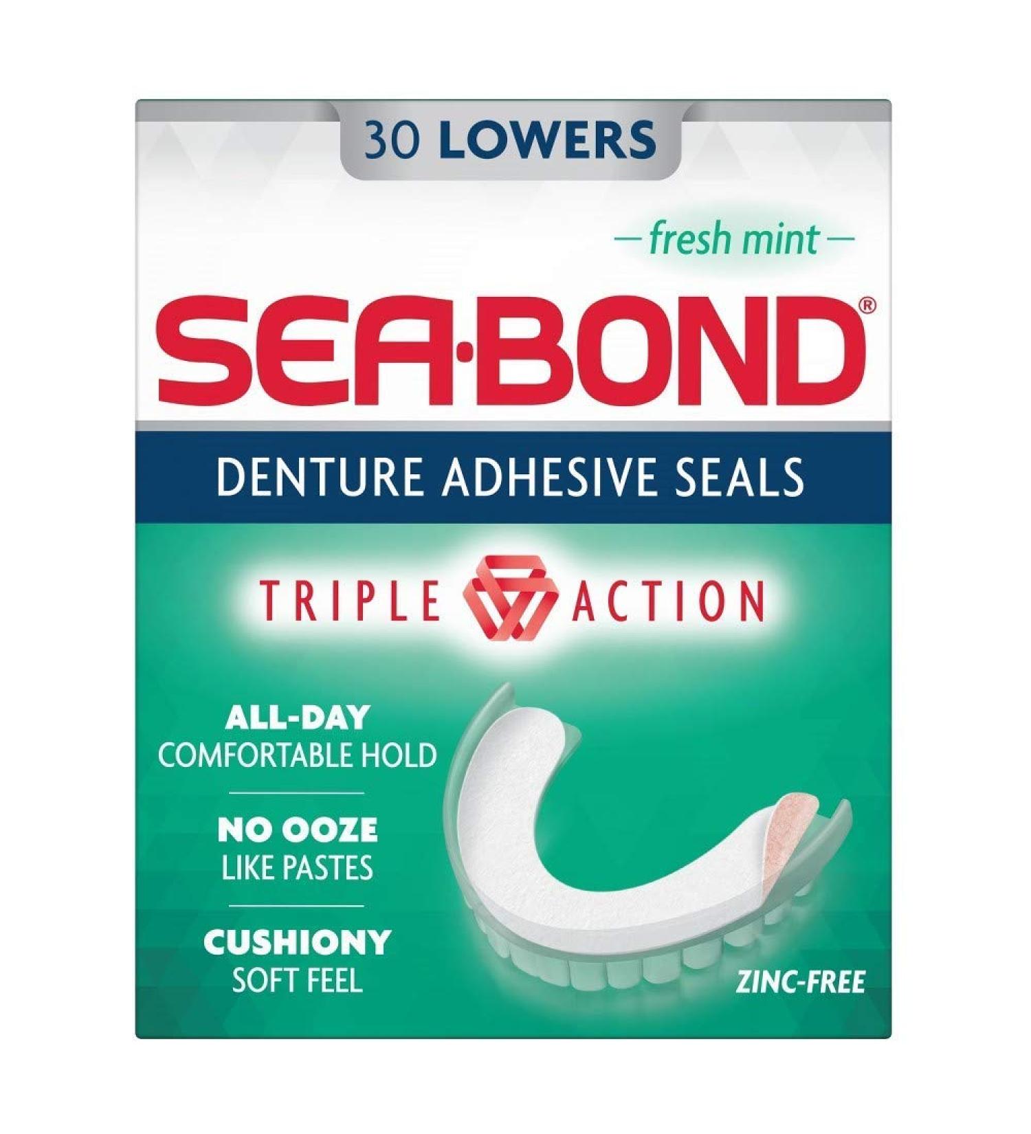 SEA-BOND Denture Adhesive Wafers Lowers Fresh Mint 30 Each (Pack of 4)