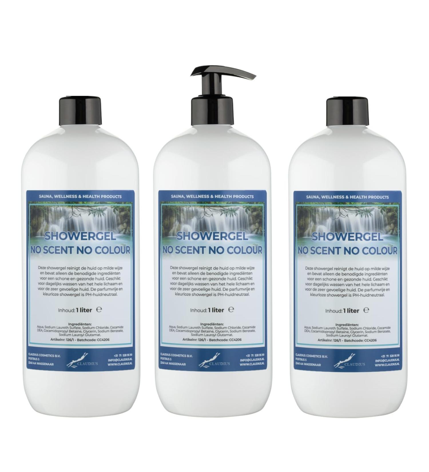 Claudius Showergel No Scent No Colour 3 x 1 liter met gratis pomp
