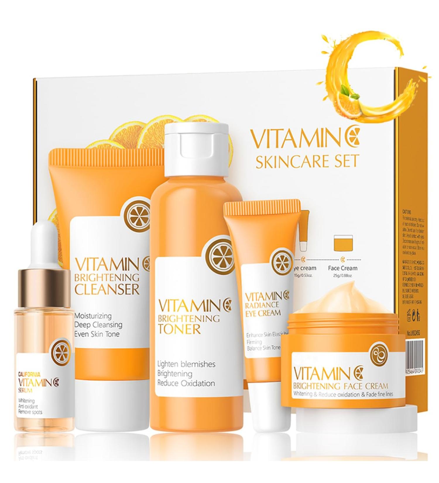 5 Piece Vitamin C Skincare Set Moisturizing Face Skin Care Kit With Facial Cleanser Face Serum Face Cream Eye Cream Toner For Hydrating Skin Anti-Aging Skincare Gift Set For Teenage Girls - Buy Online on GoSupps.com
