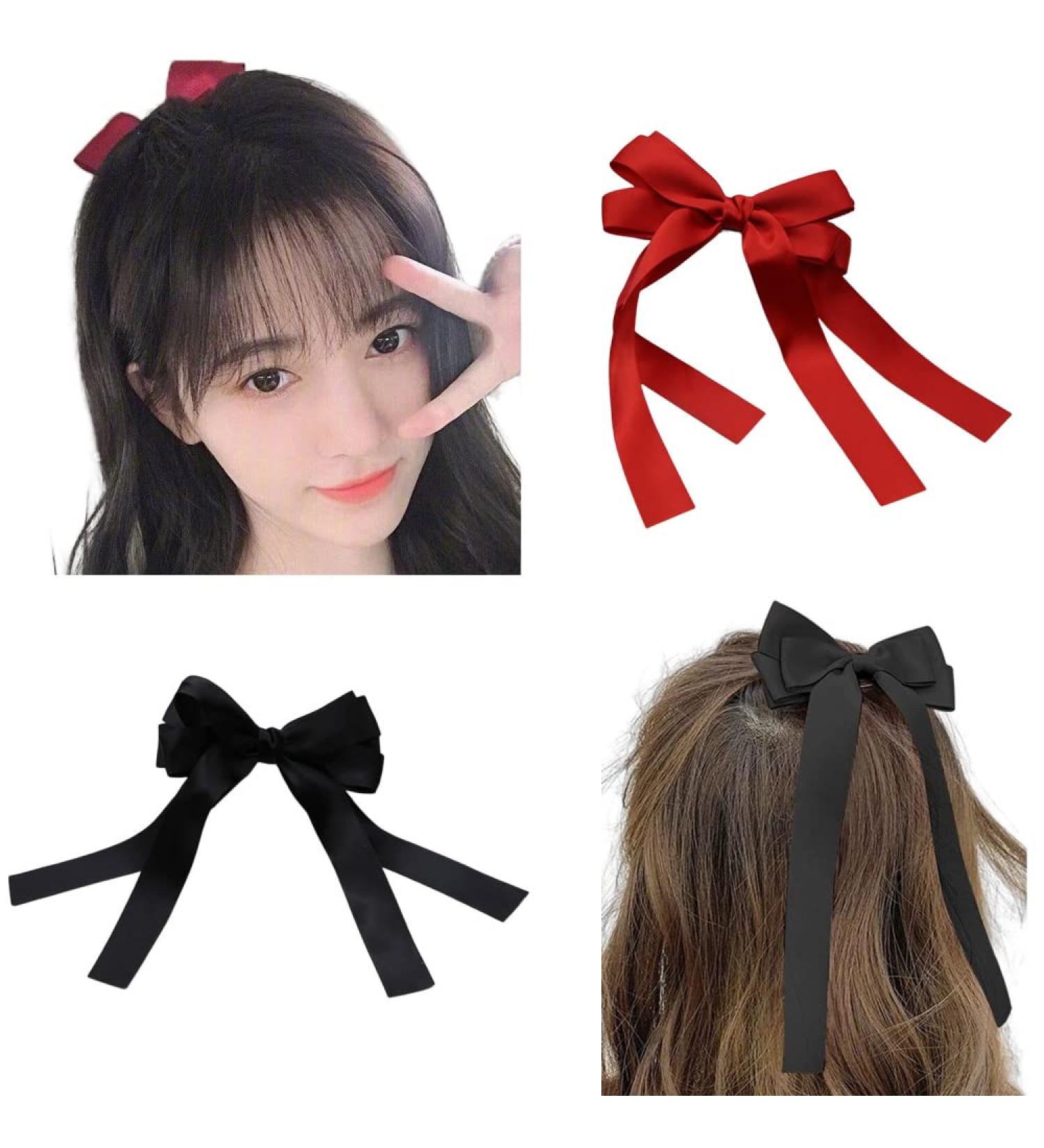 Red and Black Bow Hair Clips Set for Women and Girls - 2pcs Ribbon Hair Bows Barrettes and Hairpins - Buy Online on GoSupps.com
