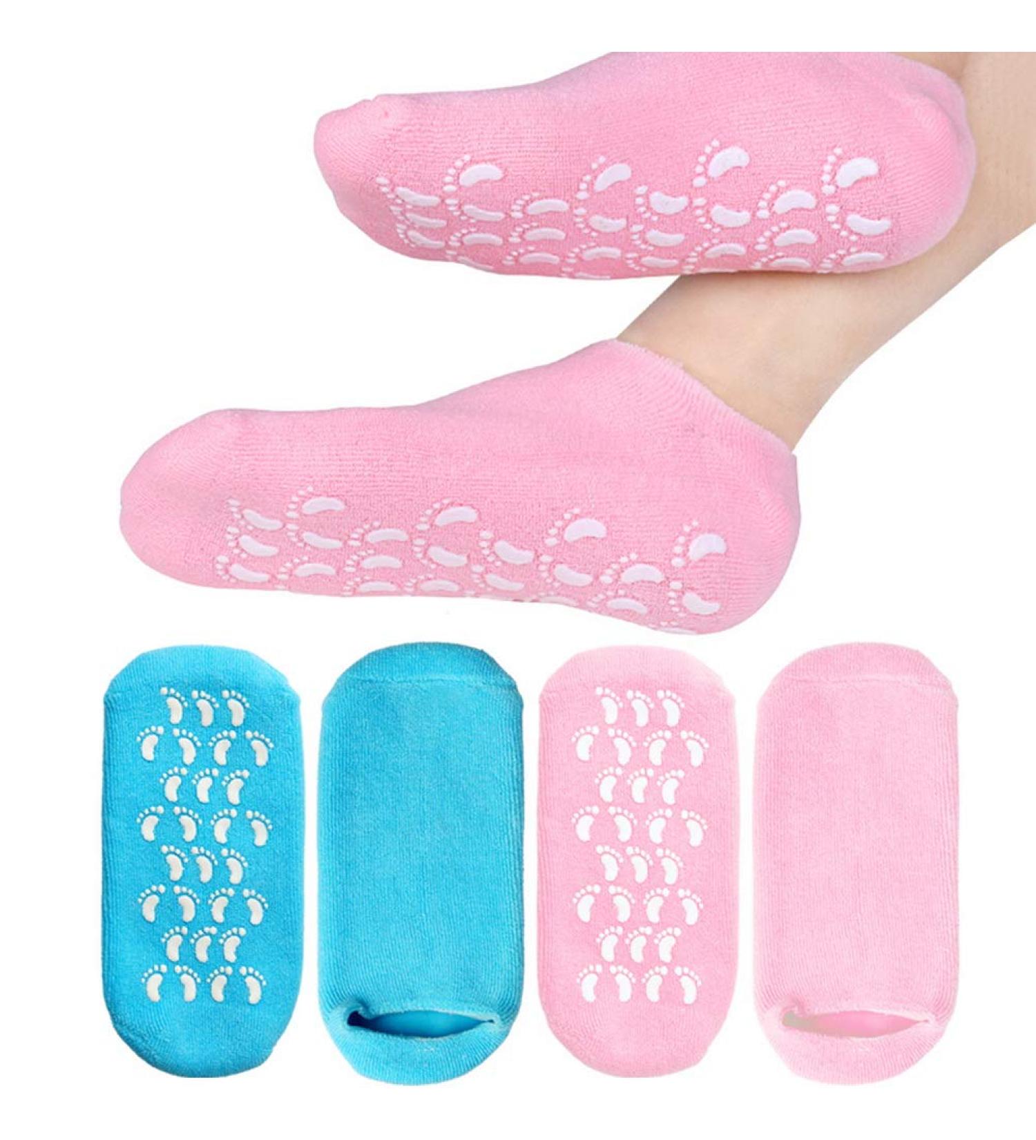Soft Gel Moisturizing Socks for Dry Cracked Skin - 2 Pairs Infused with Essential Oils and Vitamins - Day and Night Care (Blue Pink) - Buy Online on GoSupps.com
