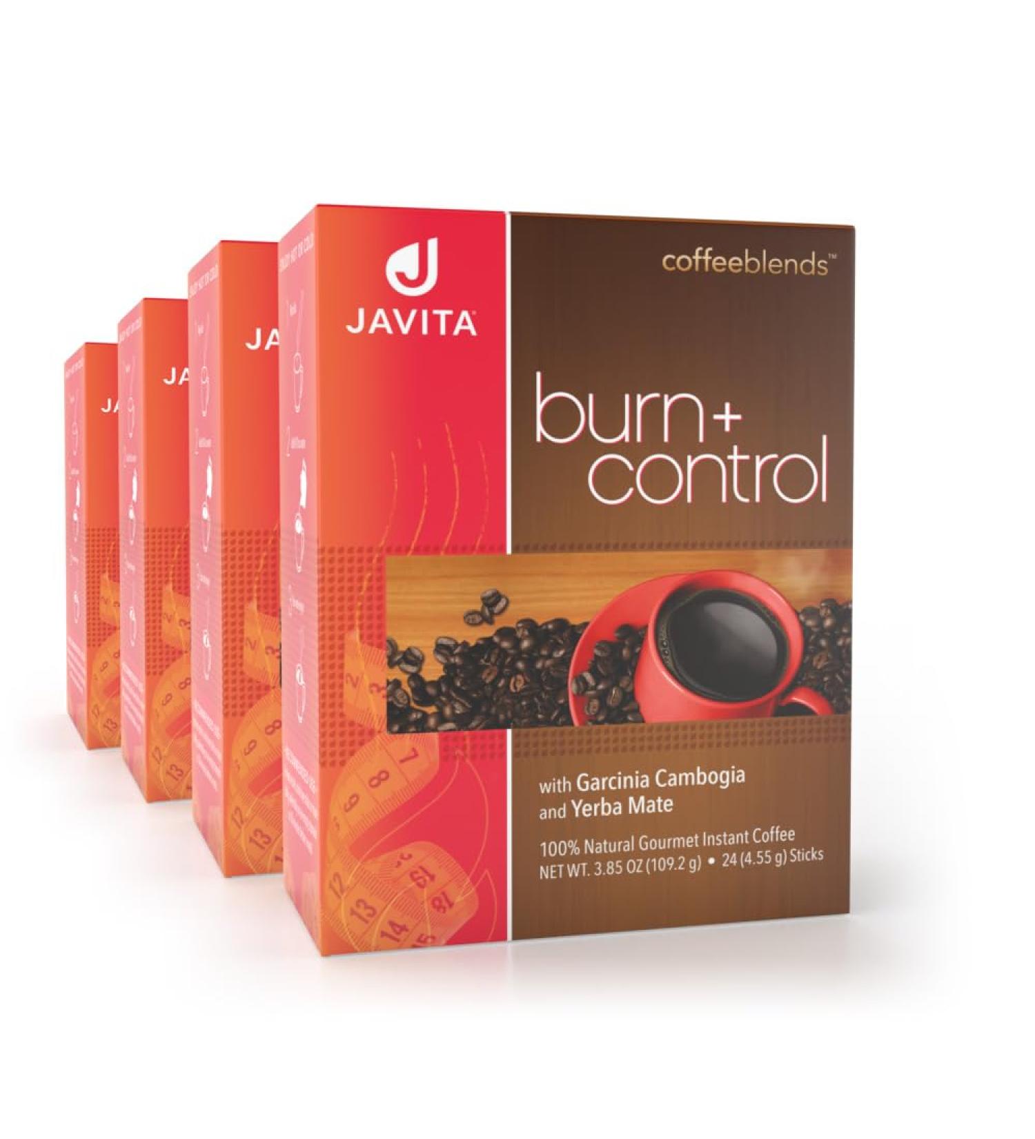 Javita Burn + Control Premium Arabica Robusta Instant Coffee Garcinia Cambogia & Yerba Mate to Help Support Healthy Weight Slimming Coffee with Help of Exercise Dieters Drink 4 boxes: 96 (4.55g) serv. - Buy Online on GoSupps.com