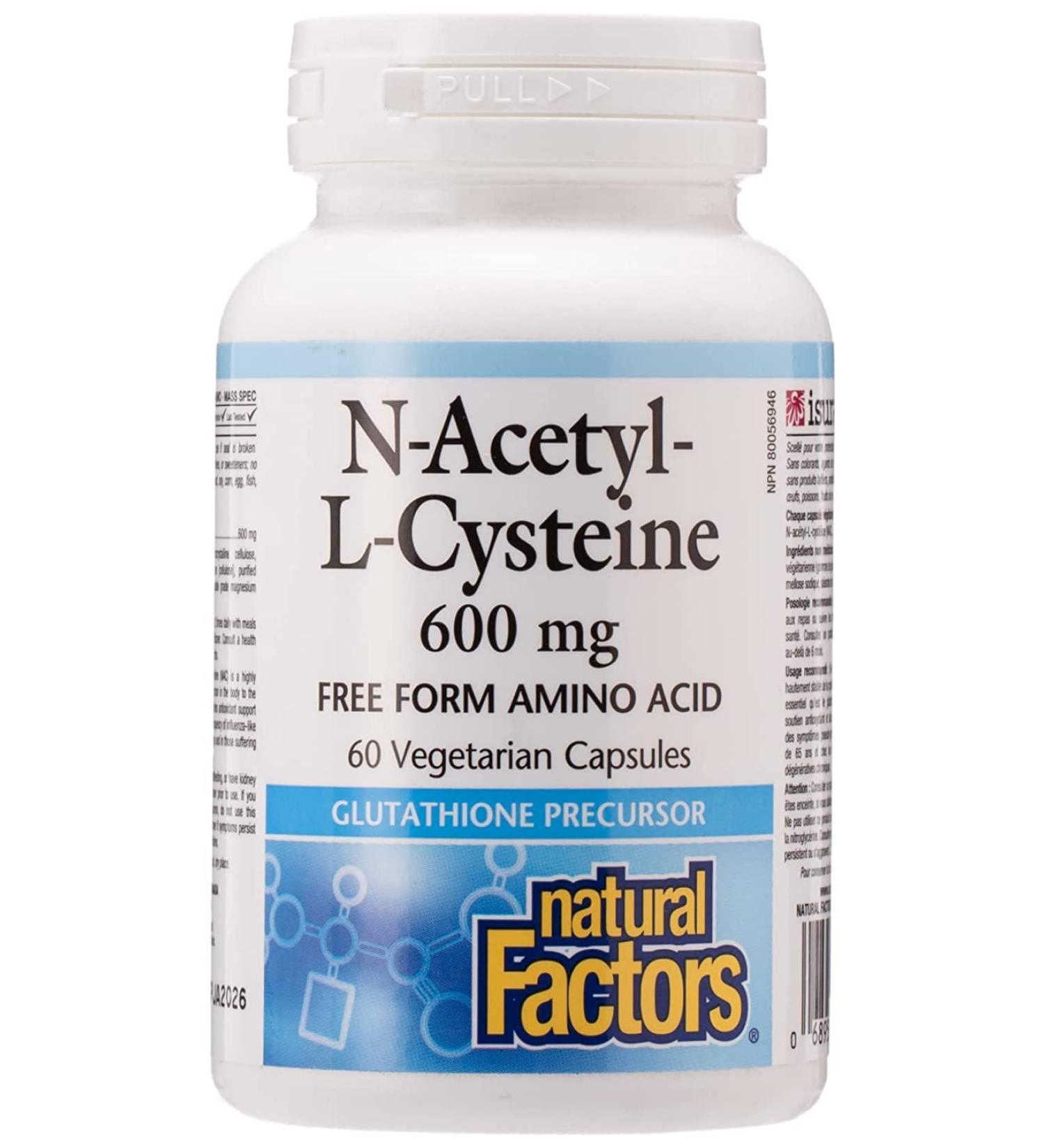 Natural Factors NAC N-Acetyl-L-Cysteine 600mg - 60 Vegetarian Capsules - Buy Online on GoSupps.com