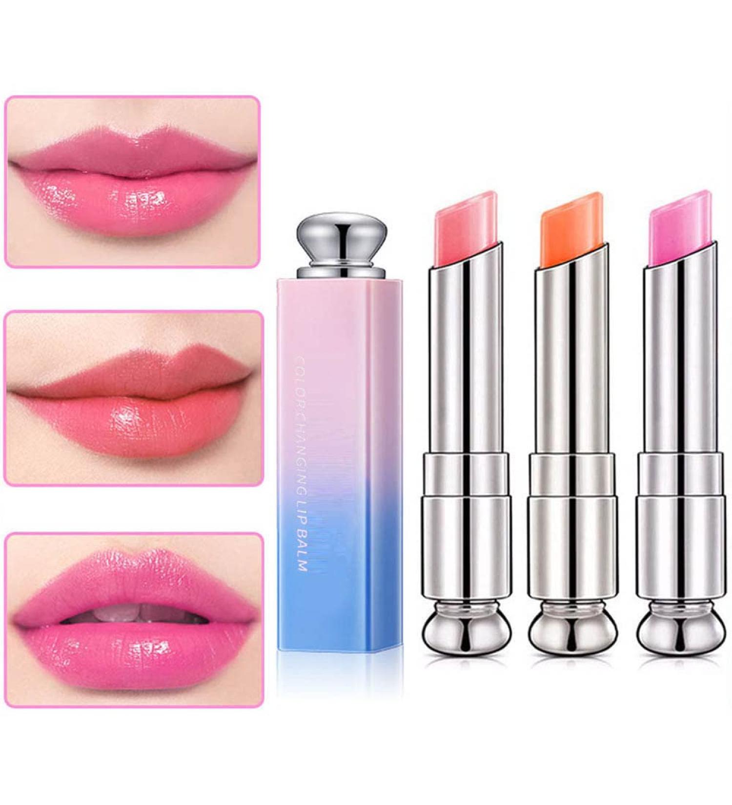 Korean Magic Color Changing Lip Balm Set - Long Lasting & Waterproof Lip Tint Stain - 3Pcs Peach, Strawberry, Orange - Crystal Lipstick for Women - 3 Count Pack - Buy Online on GoSupps.com