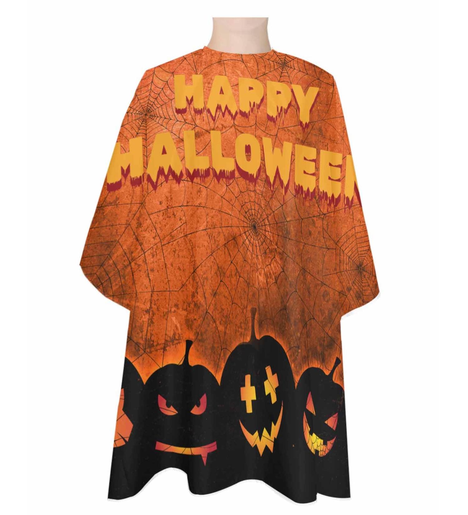 Halloween Barber Cape - Adjustable Salon Hair Cutting Cape for All Ages - Black & Orange Ghost Pumpkin Design - 55x63 Inch - Perfect Hairdressing Accessory - Buy Online on GoSupps.com