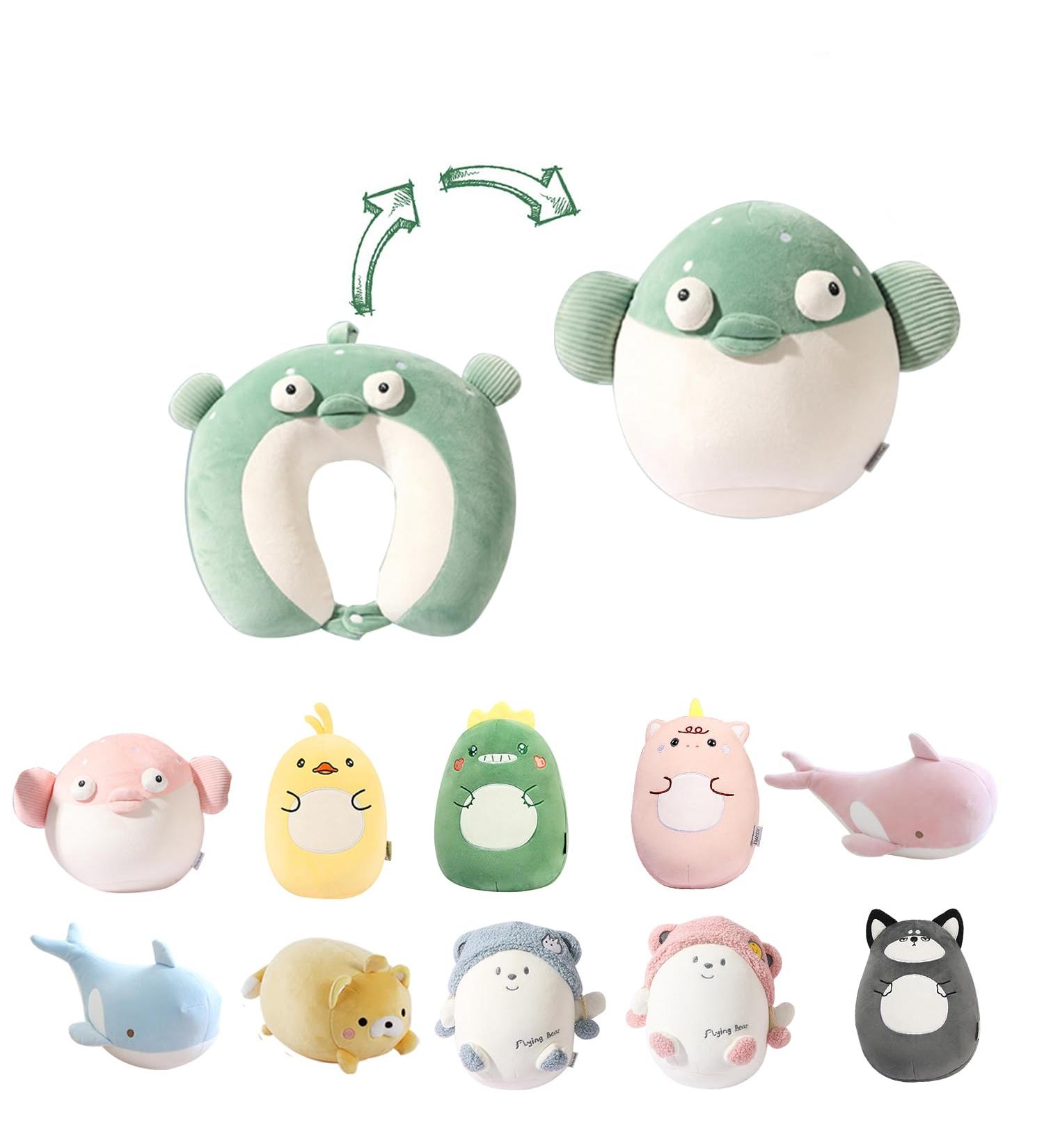 JOYRAVO 2-in-1 Travel Pillow for Kids - Green Fish Plushie Converts to U-Shaped Neck Pillow for Ultimate Comfort on Airplane, Car, Train & Bus Trips - Buy Online on GoSupps.com