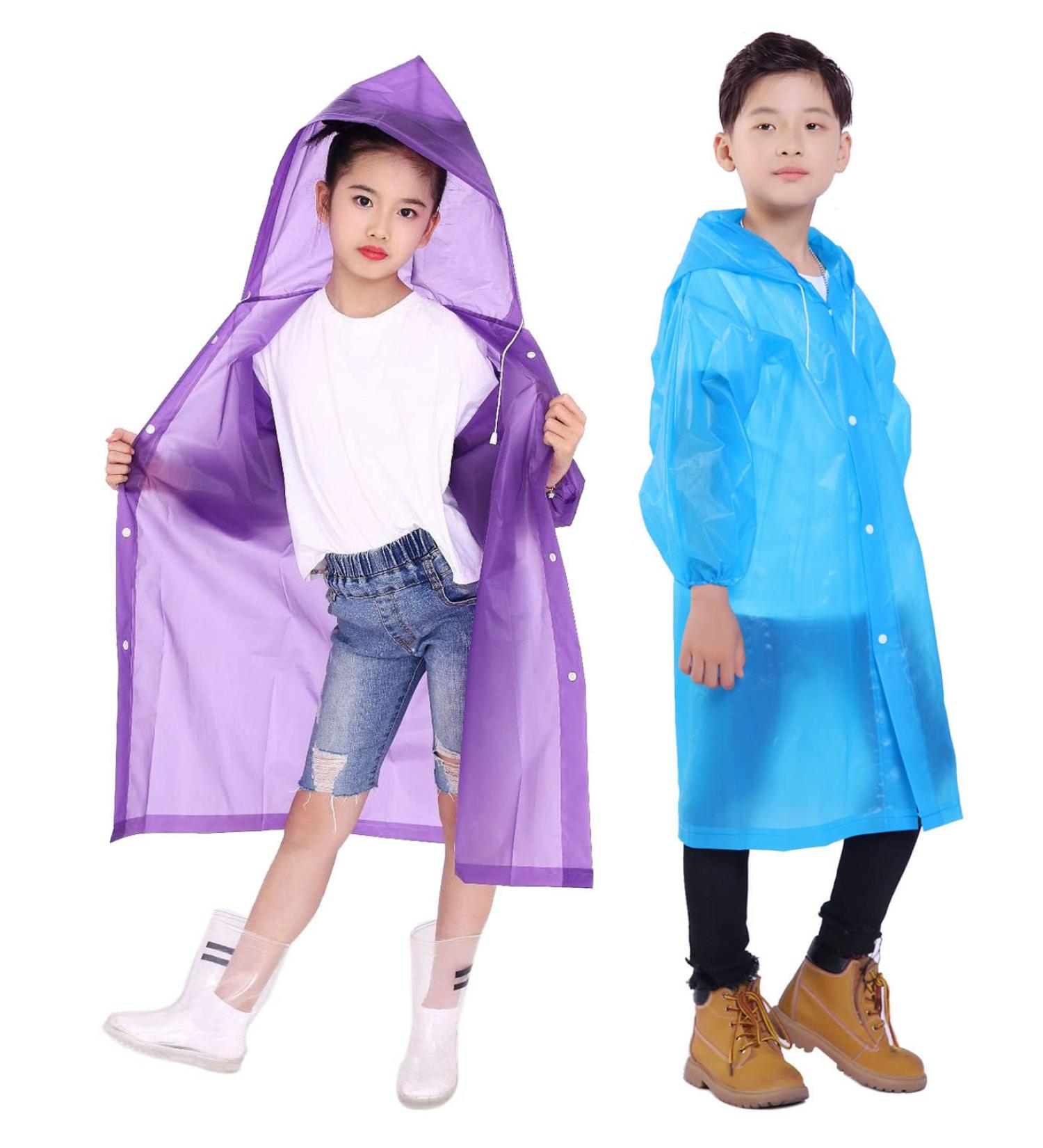 Makonus Kids Raincoat Pack of 2 - Reusable EVA Rain Poncho Jacket for Boys and Girls in Blue/Purple - Buy Online on GoSupps.com
