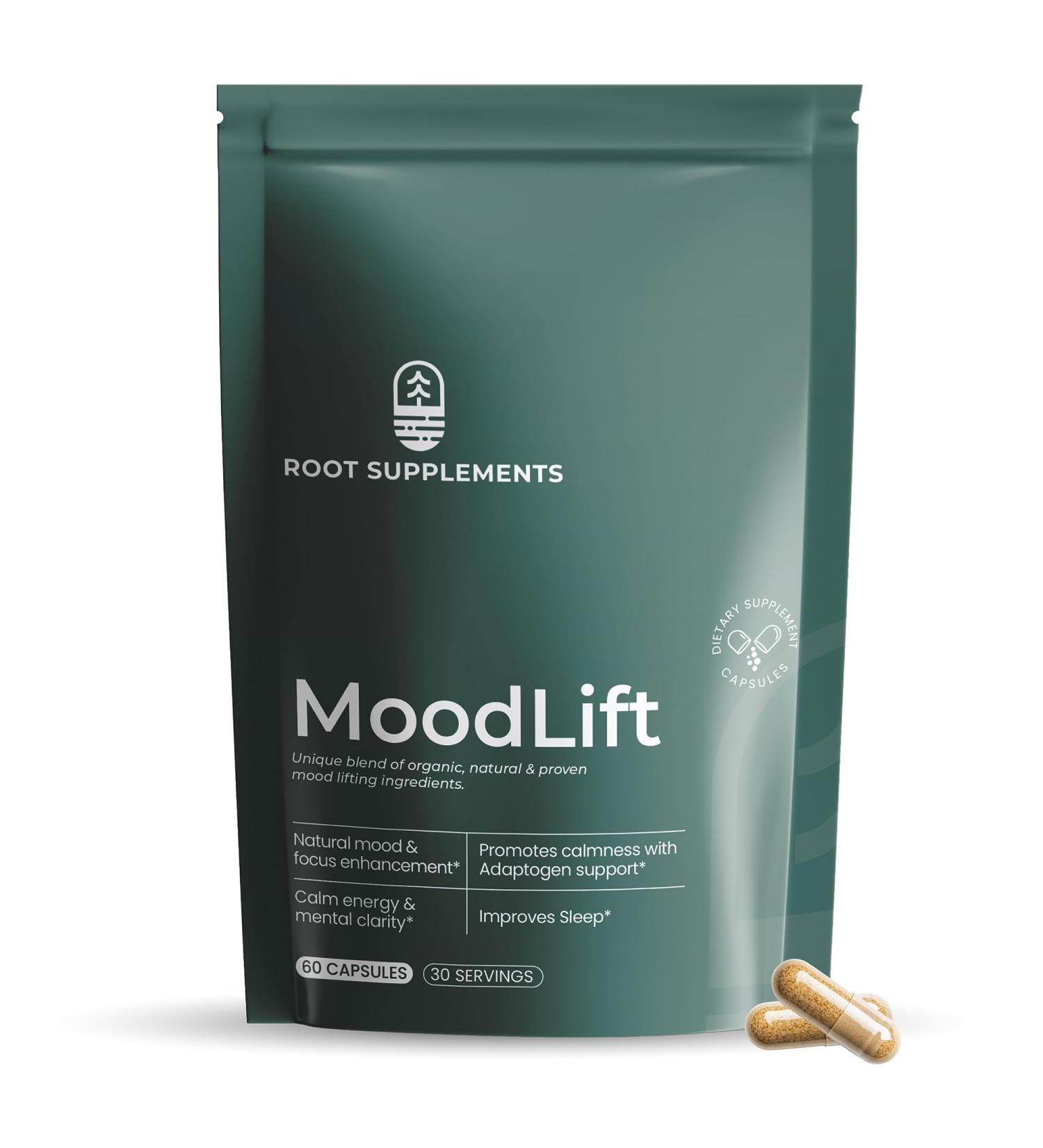 MoodLift Natural Mood Support Supplement - Dopamine & Adaptogen Blend with Mucuna Pruriens Shatavari Rhodiola Rosea & Matcha - Promotes Emotional Balance Focus & Stress Relief - 60 Capsules - Buy Online on GoSupps.com