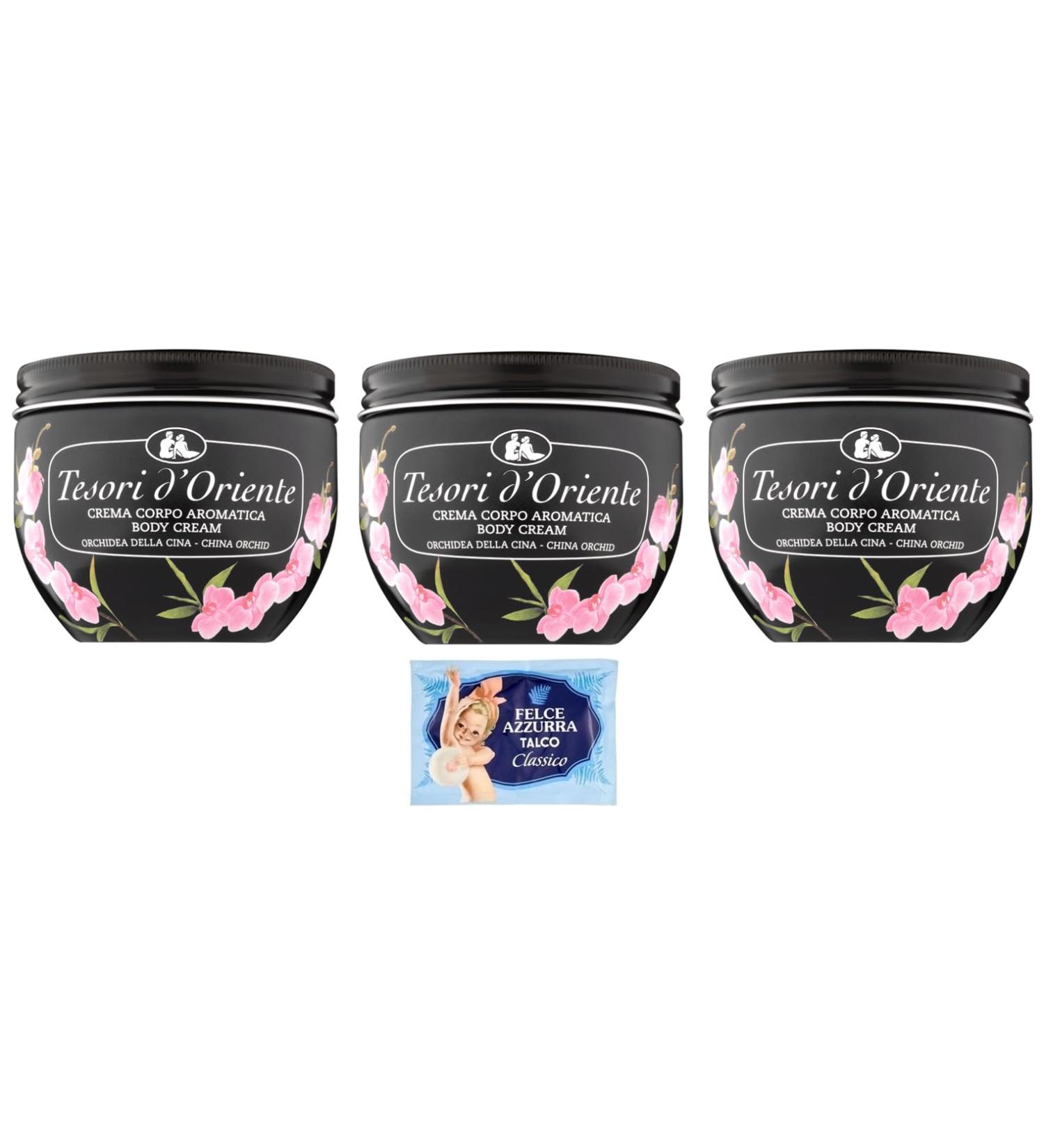  Felce Azzurra Treasures of the East Chinese Orchid Body Cream 3 x Chinese Orchid Body Cream 300 ml + 1 x Blue Fern Talcum Powder 100 g - Buy Online on GoSupps.com