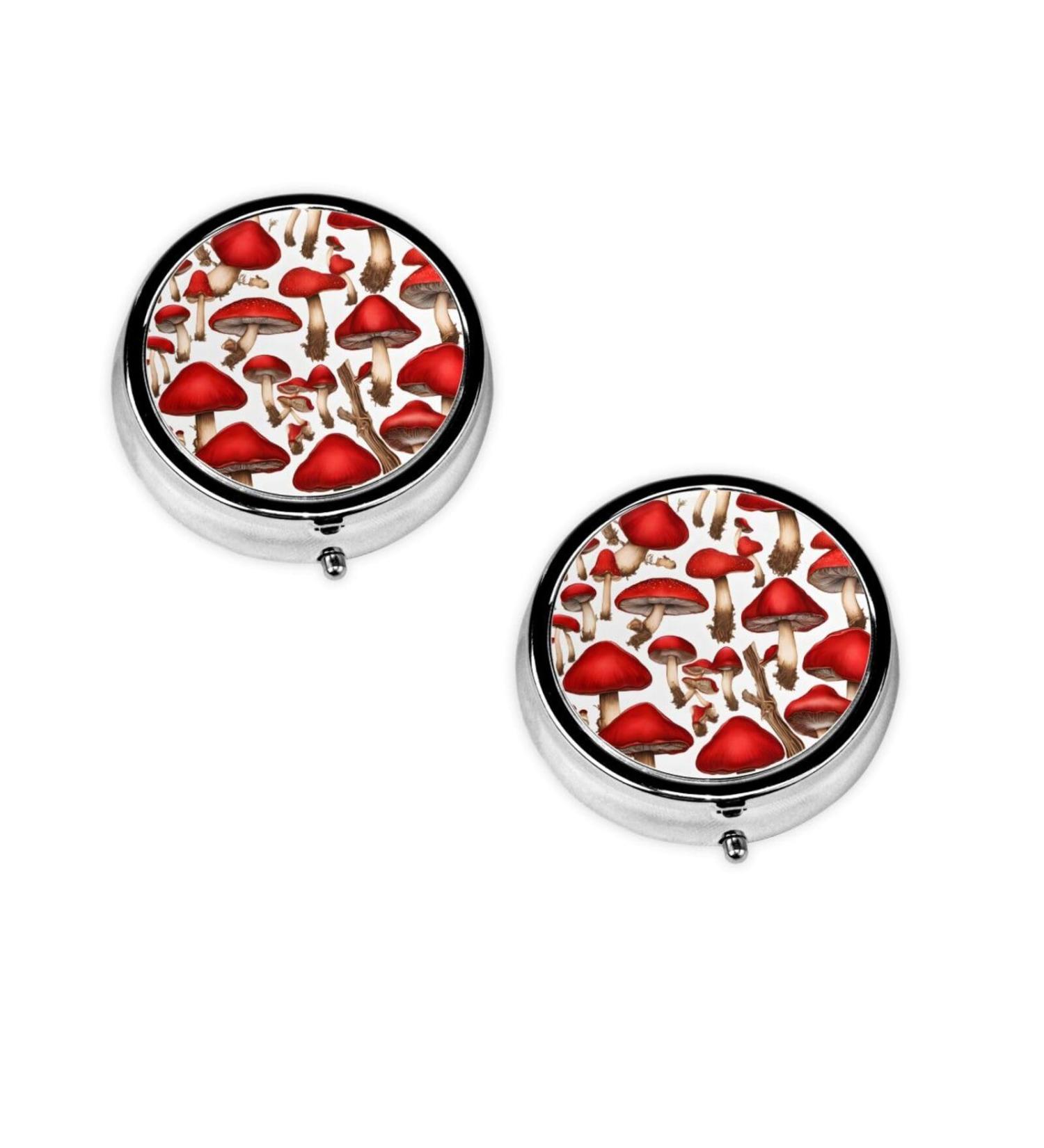 Red White Mushroom Mini Round Pill Box - 3 Compartment Portable Organizer for Travel Home & Office - Buy Online on GoSupps.com