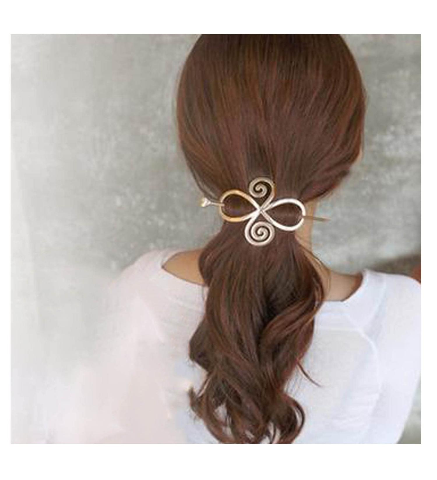 Inilbran Boho Viking Celtic Knot Hair Stick Hairpin Vintage Infinity Hair Slide Hair Clip Gold Hair Sticks Metal Long Bun Holder Clip Alloy Hair Accessories for Women and Girls Headdress - Buy Online on GoSupps.com