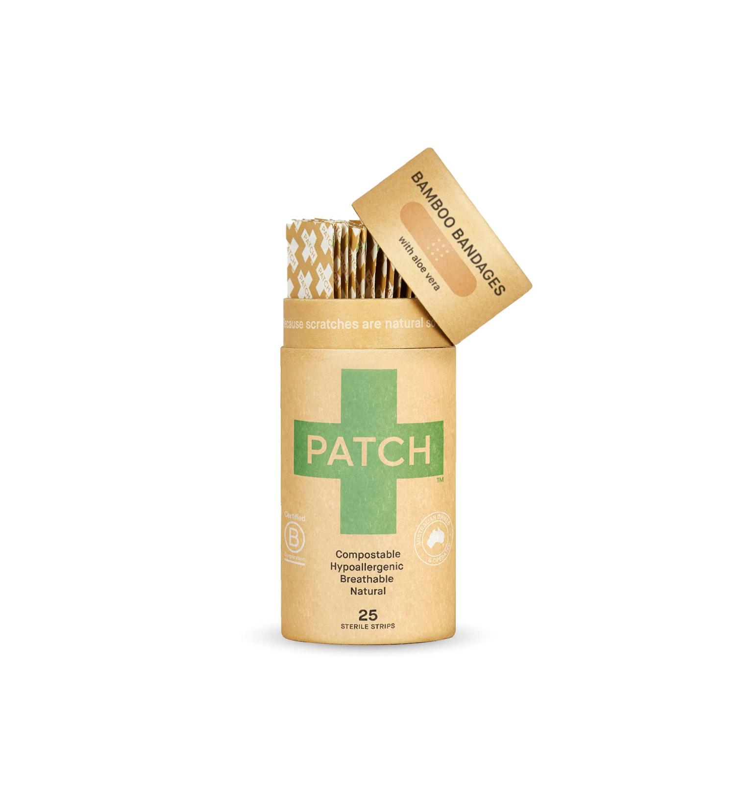 Patch Natural Bamboo Strip Bandages with Aloe Vera - Eco-Friendly Tan 25 Pack for Burns & Blisters - Buy Online on GoSupps.com