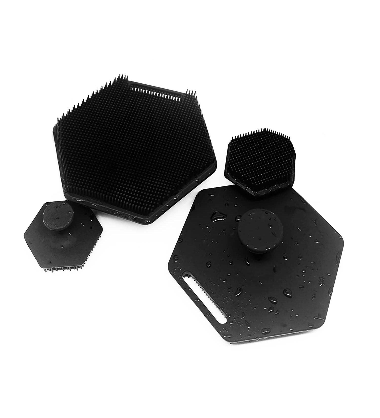 Silicone Shower Brush & Face Scrubber | Body Bath Brushes for Exfoliating Skin | Soft Silicone Bristles | Gentle Face & Body Cleansing | Set of 2 in Black - Buy Online on GoSupps.com