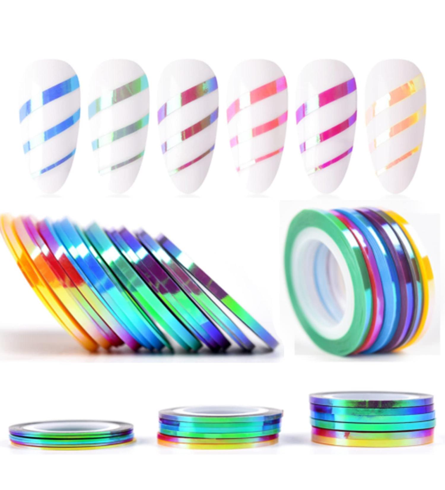 Mermaid Candy Color Nail Art Striping Tape Lines - 18pcs Adhesive Rolls for Design - Hologram Purple Blue Grey - Nail Stickers & Strips Decals - Buy Online on GoSupps.com