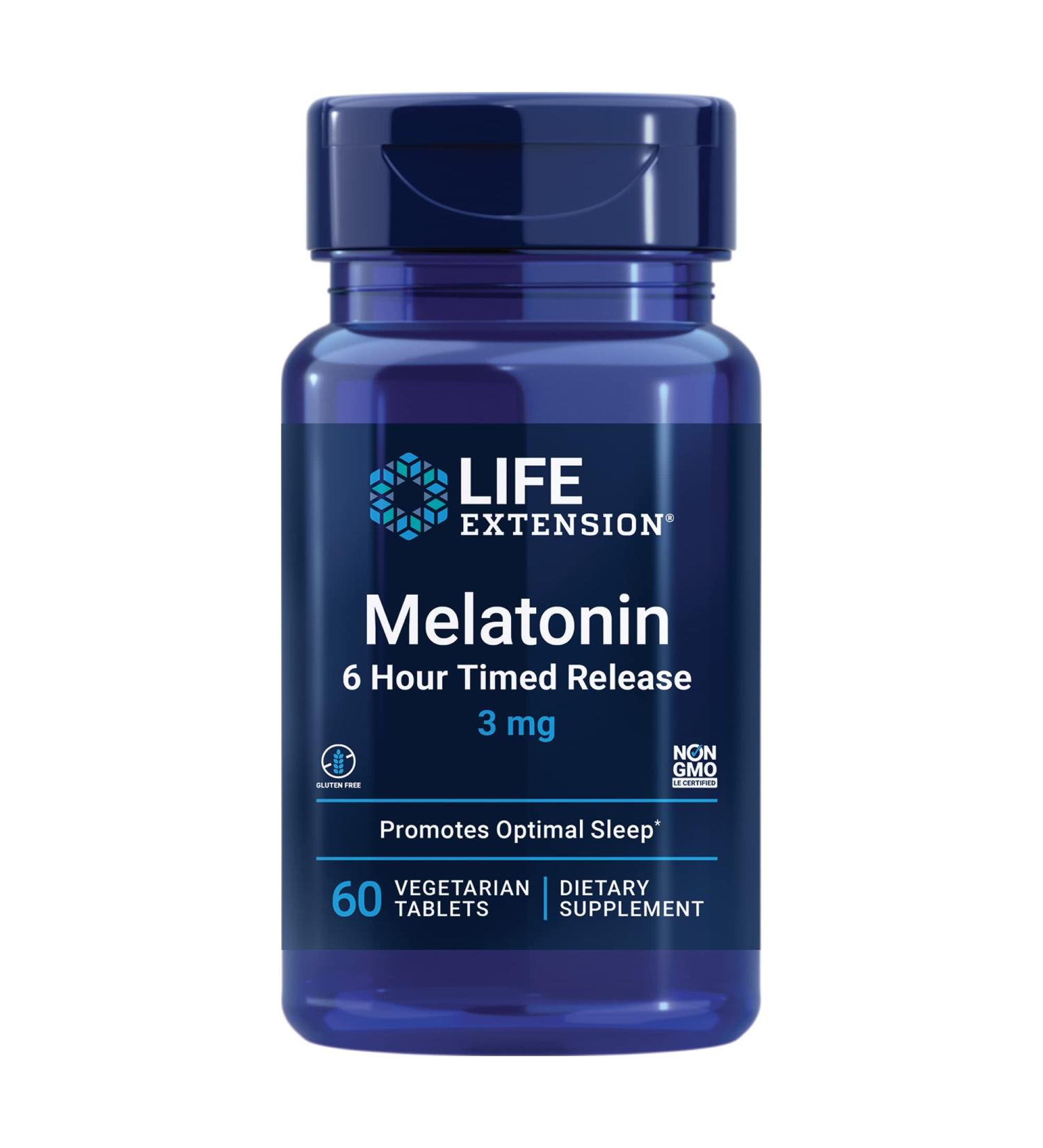 Life Extension Melatonin 3mg Timed Release - 60 Vegetarian Tablets for Sleep Support - Buy Online on GoSupps.com