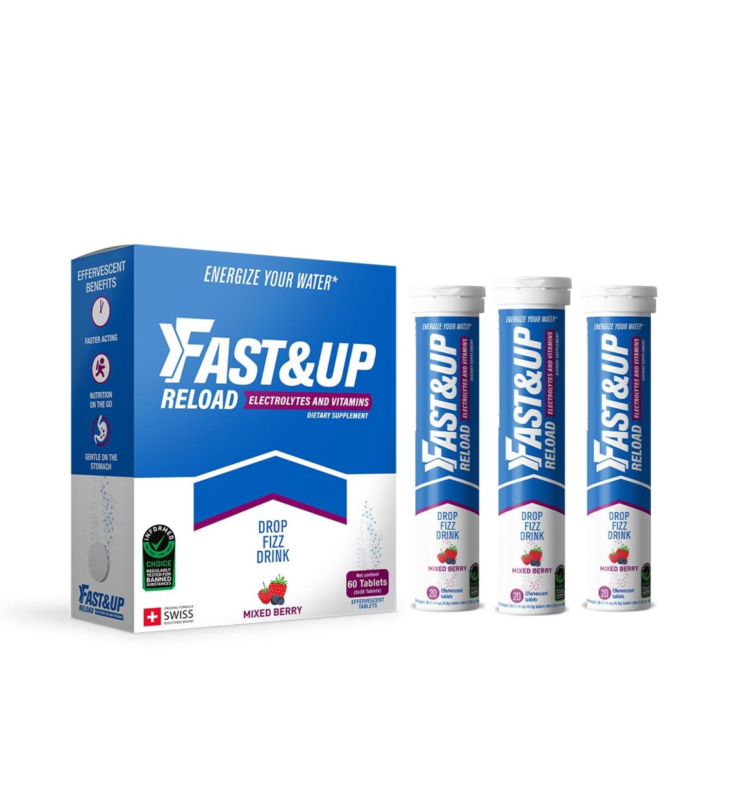 FAST&UP Reload - Instant Hydration & Electrolytes | 60 Effervescent Tablets (Mixed Berry) - Global Shipping Available - Buy Online on GoSupps.com