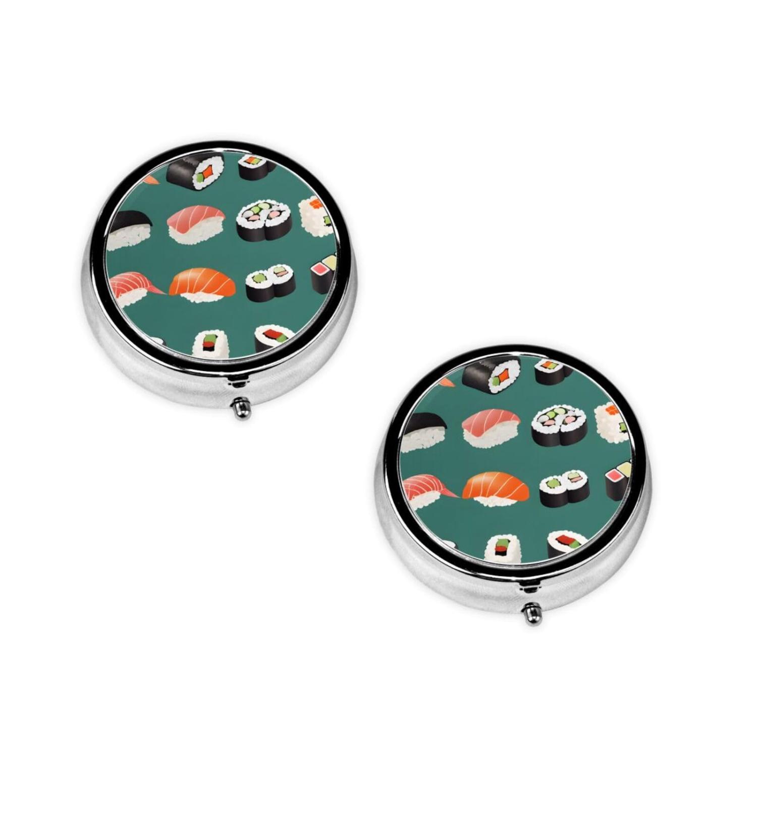 Sushi Printed Mini Round Pill Box - 3 Compartment Travel Organizer for Home & Office - Portable Medicine Case - Buy Online on GoSupps.com