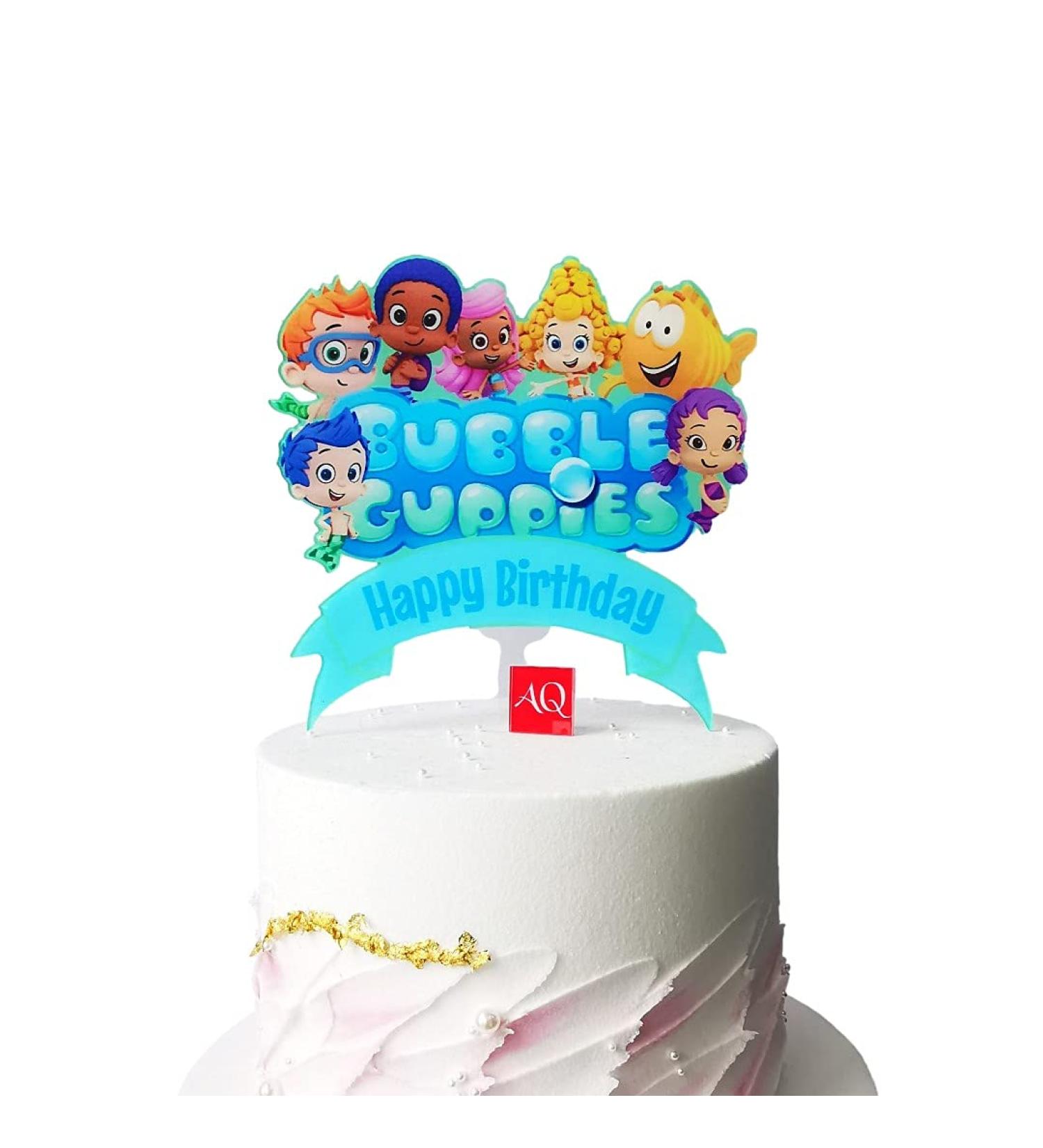 Bubble Guppies Happy Birthday Cake Topper Acrylic Kids Toppers Elegant Decoration UK