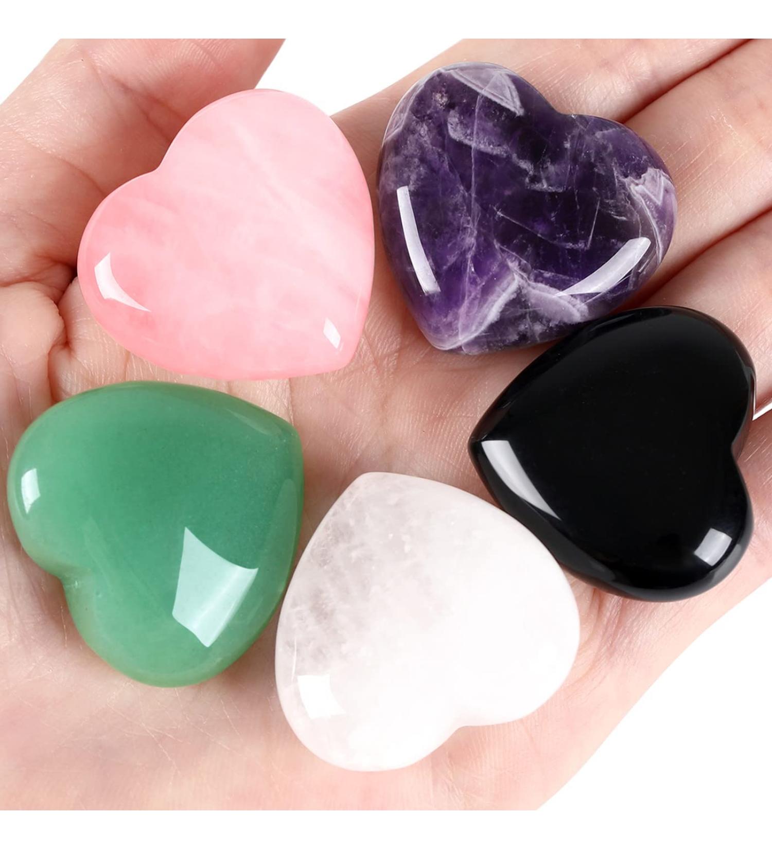 5pcs Rose Quartz & Amethyst Heart Crystals Set - Healing Love Stones for Reiki Balancing - Buy Online on GoSupps.com